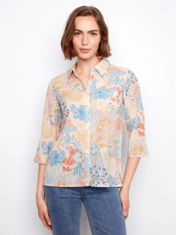 Printed Cotton Blend Button-Up Shirt - Coraline made by Charlie B