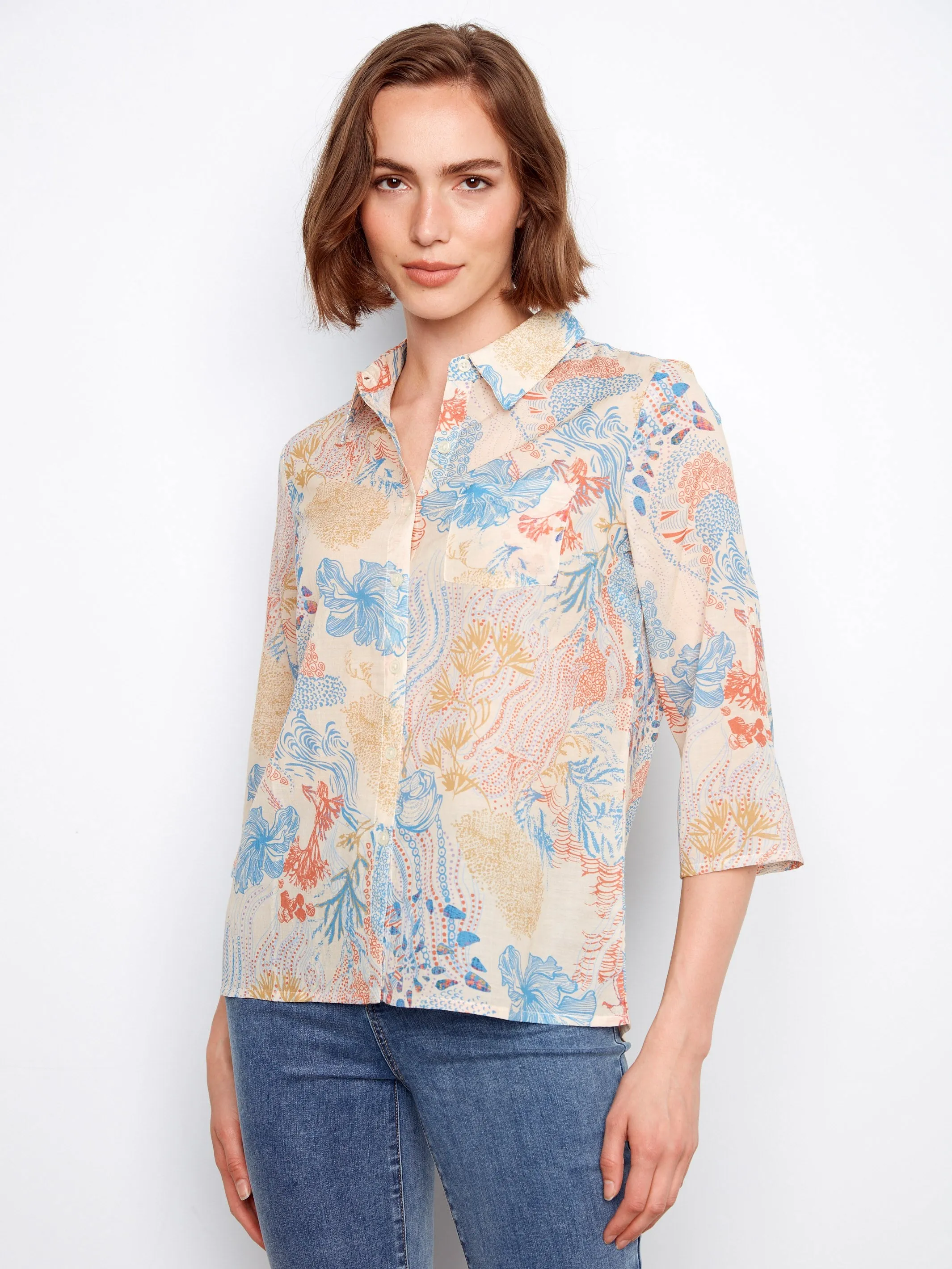 Printed Cotton Blend Button-Up Shirt - Coraline sold by Charlie B product image thumbnail 3