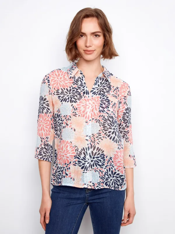 Printed Cotton Gauze Button-Up Shirt - Fireworks made by Charlie B