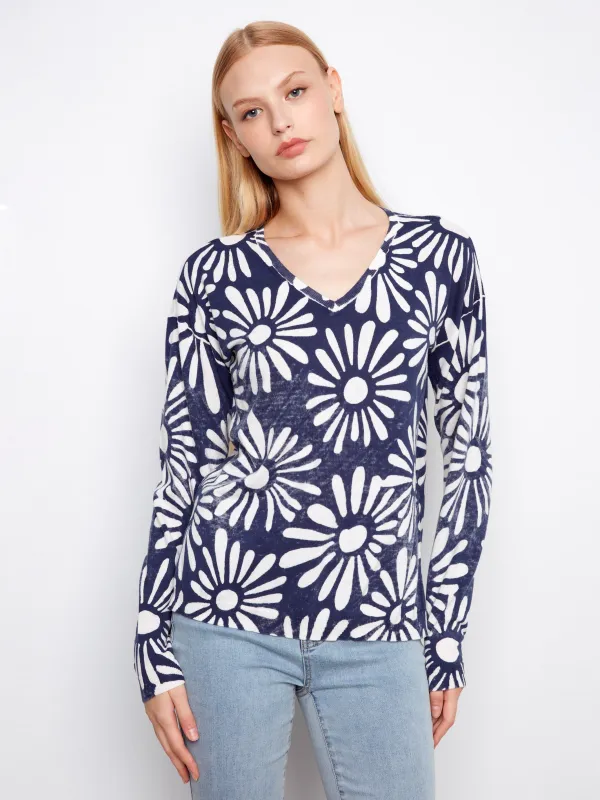 Reversible Printed V-Neck Sweater - Nautic sold by Charlie B