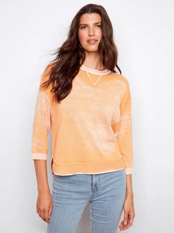 Rounded Hem Cotton Sweater - Apricot made by Charlie B