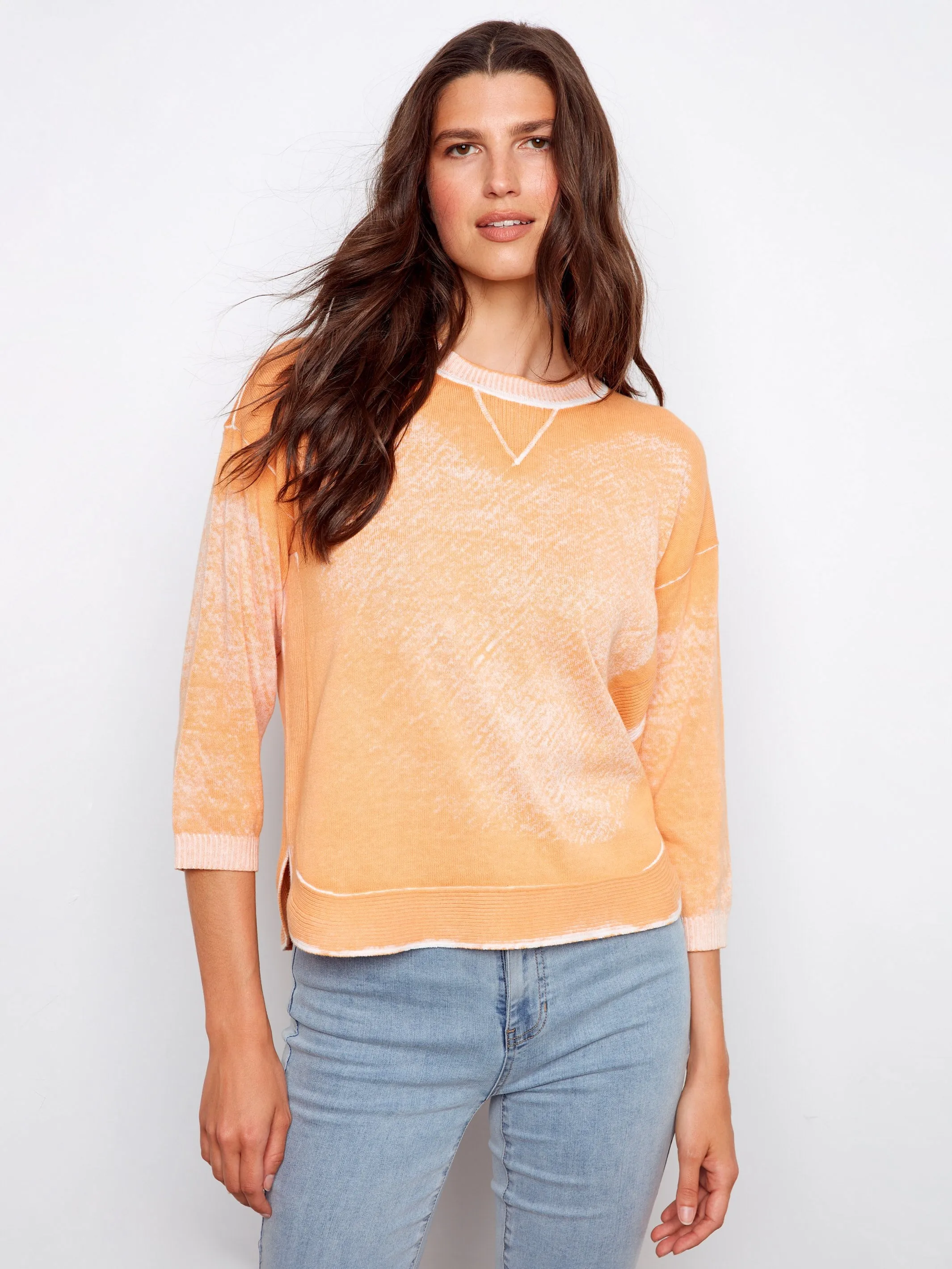 Rounded Hem Cotton Sweater - Apricot sold by Charlie B