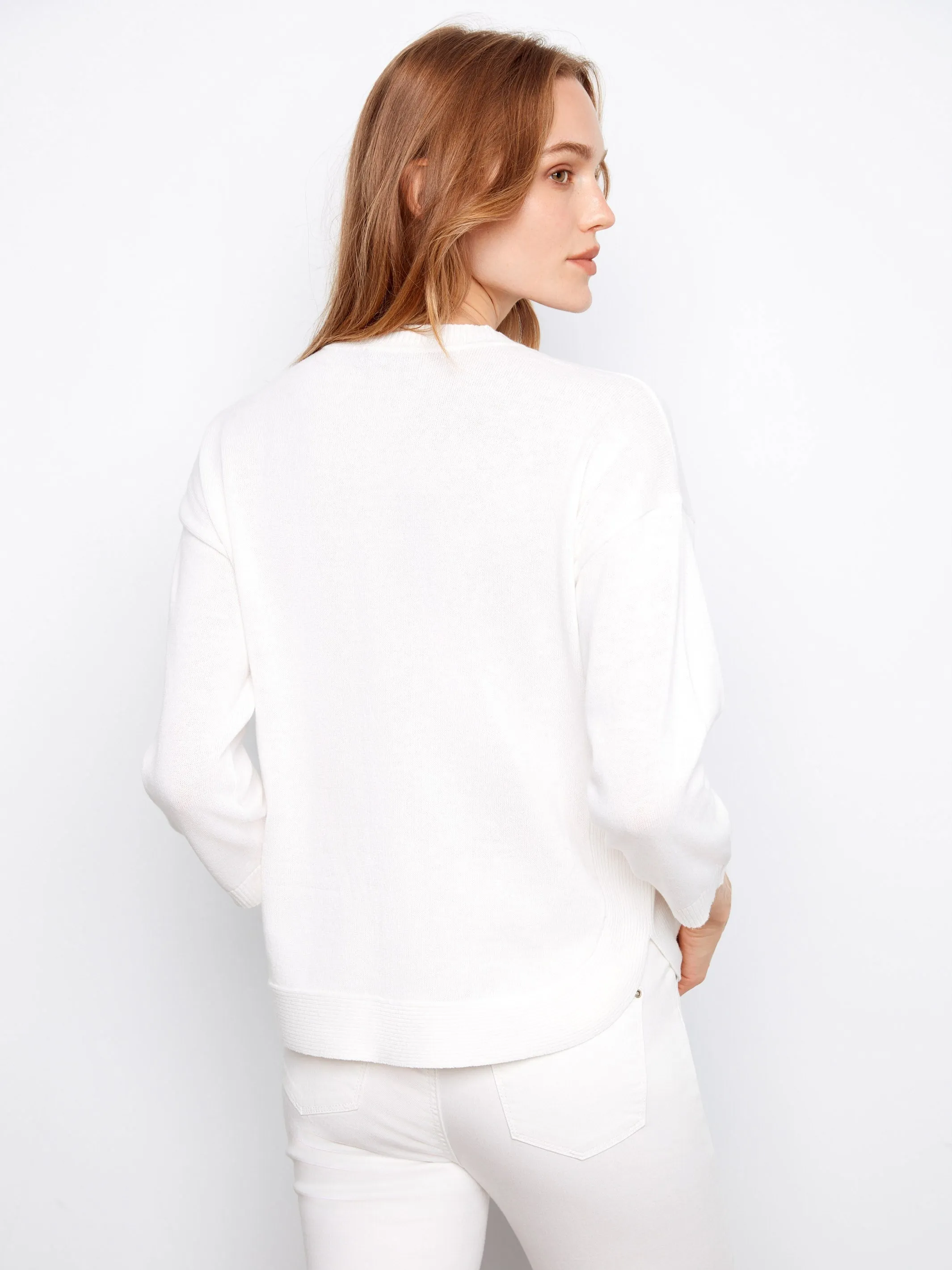 Rounded Hem Cotton Sweater - White sold by Charlie B product image thumbnail 4