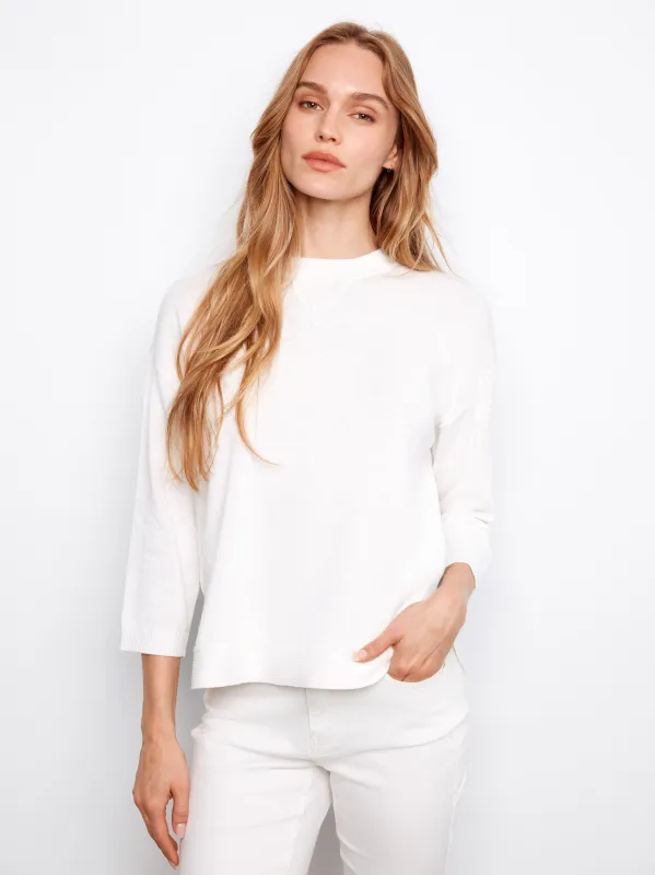 Rounded Hem Cotton Sweater - White made by Charlie B