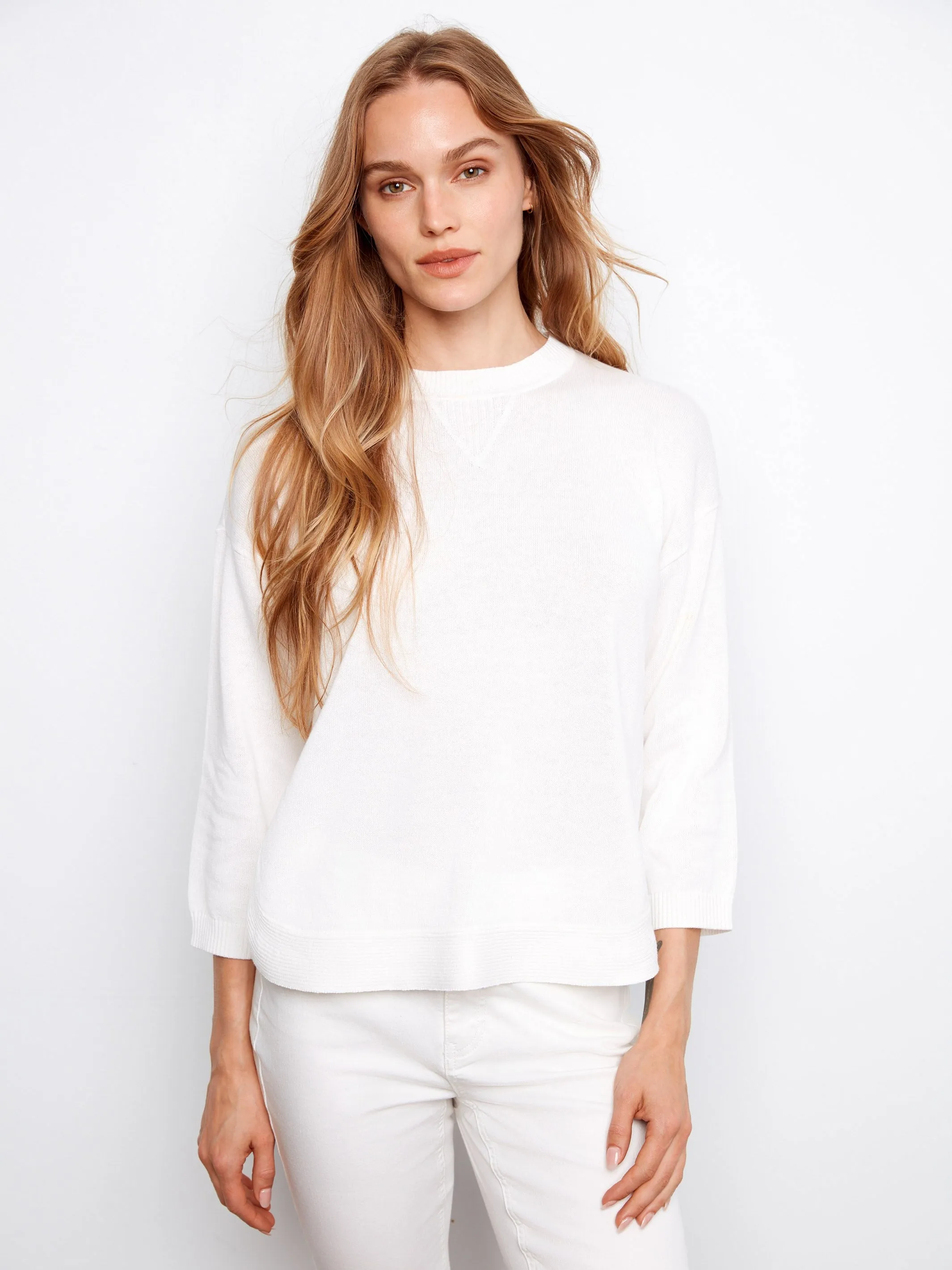 Rounded Hem Cotton Sweater - White sold by Charlie B product image thumbnail 3