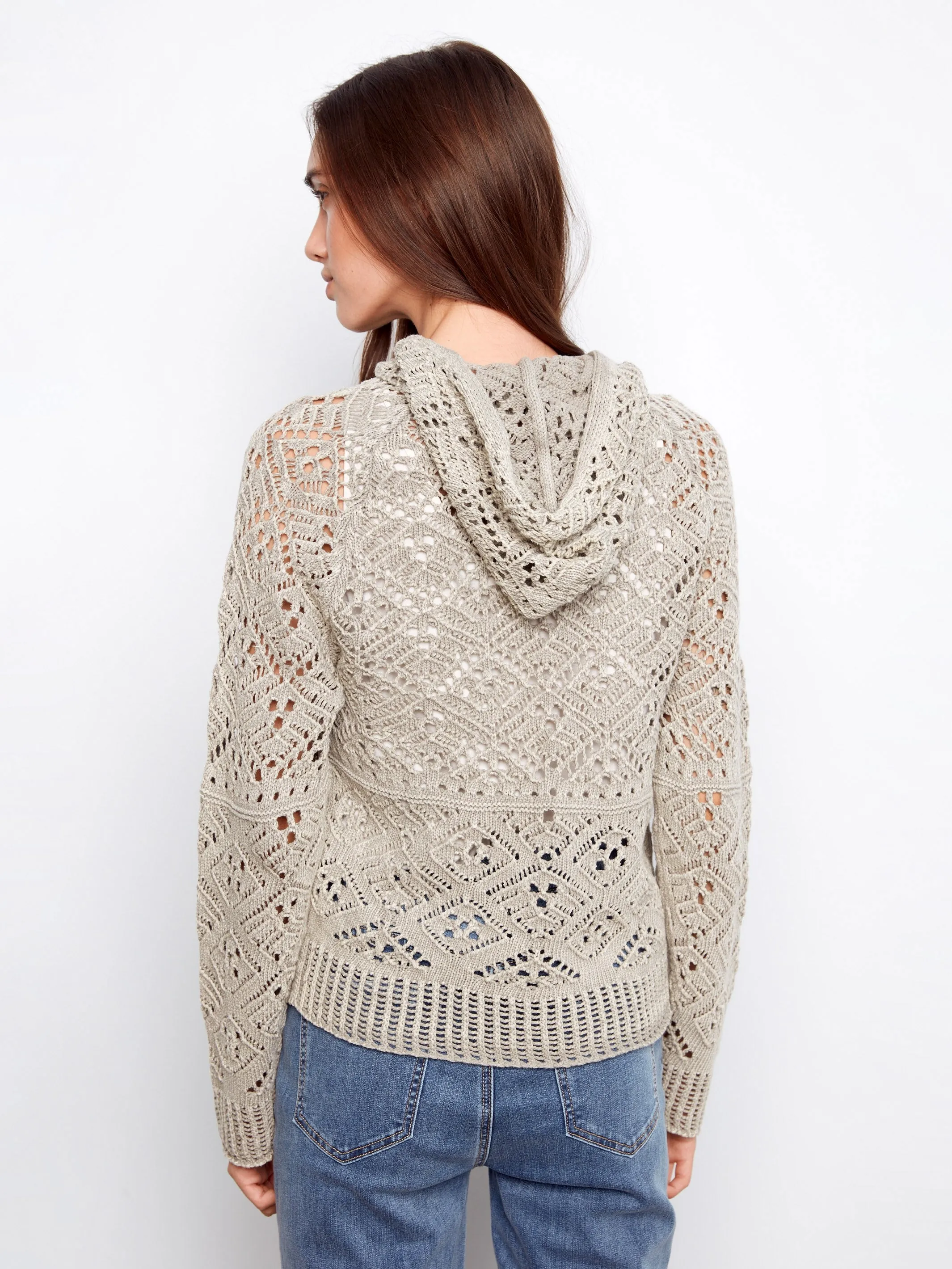 Cotton Crochet Hoodie Sweater - Sage sold by Charlie B product image thumbnail 4