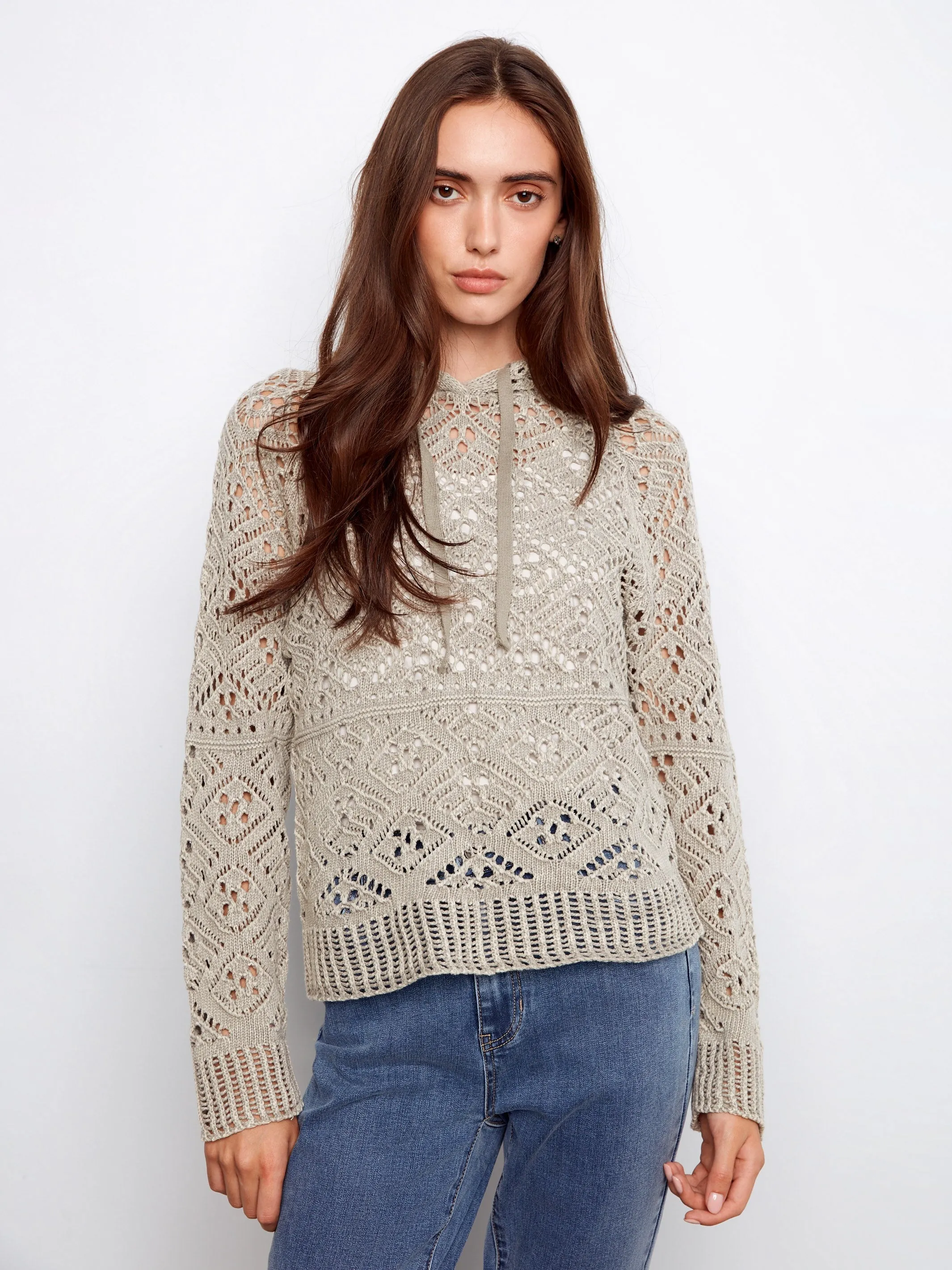 Cotton Crochet Hoodie Sweater - Sage sold by Charlie B