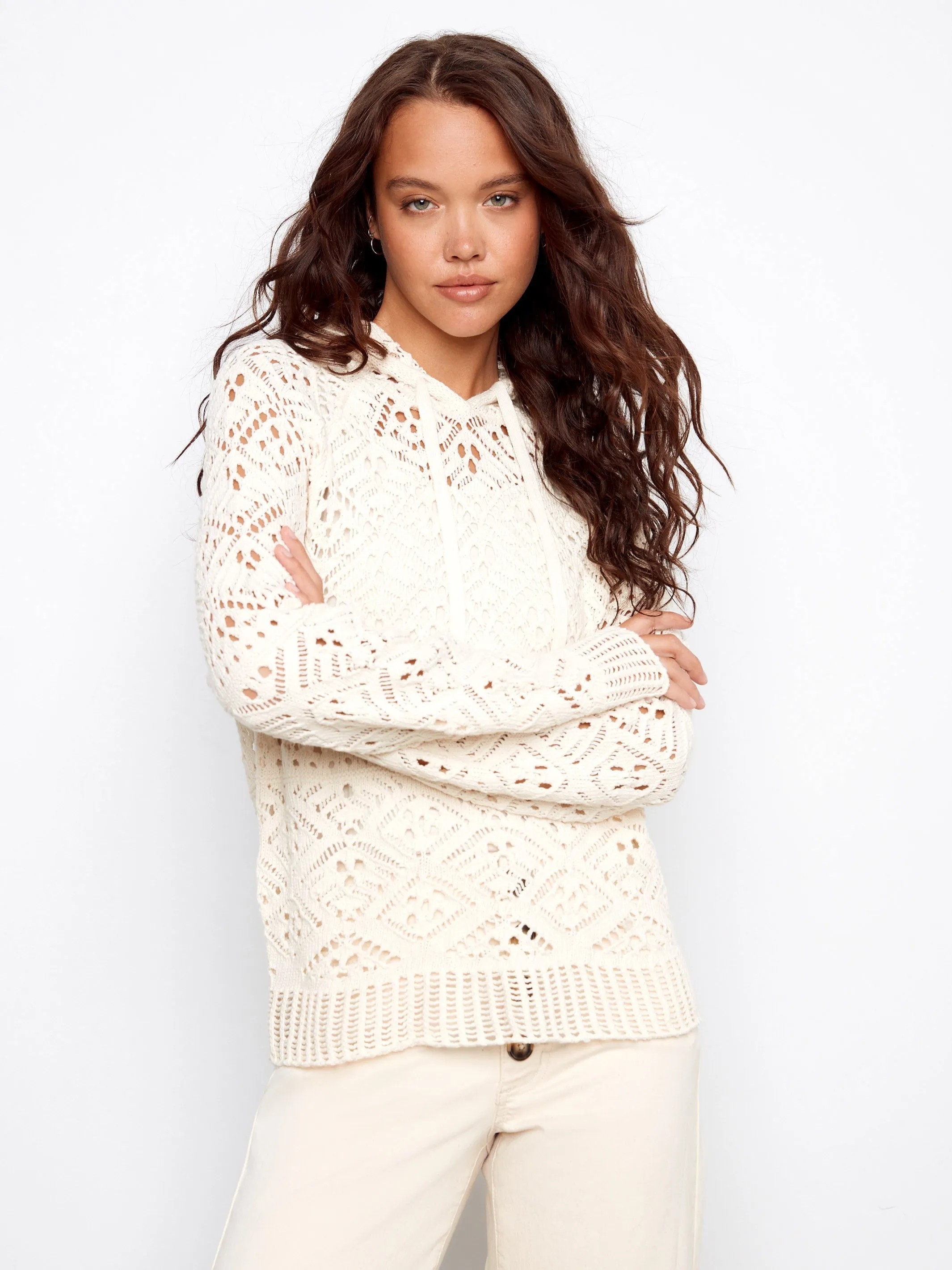 Cotton Crochet Hoodie Sweater - Natural sold by Charlie B product image thumbnail 3
