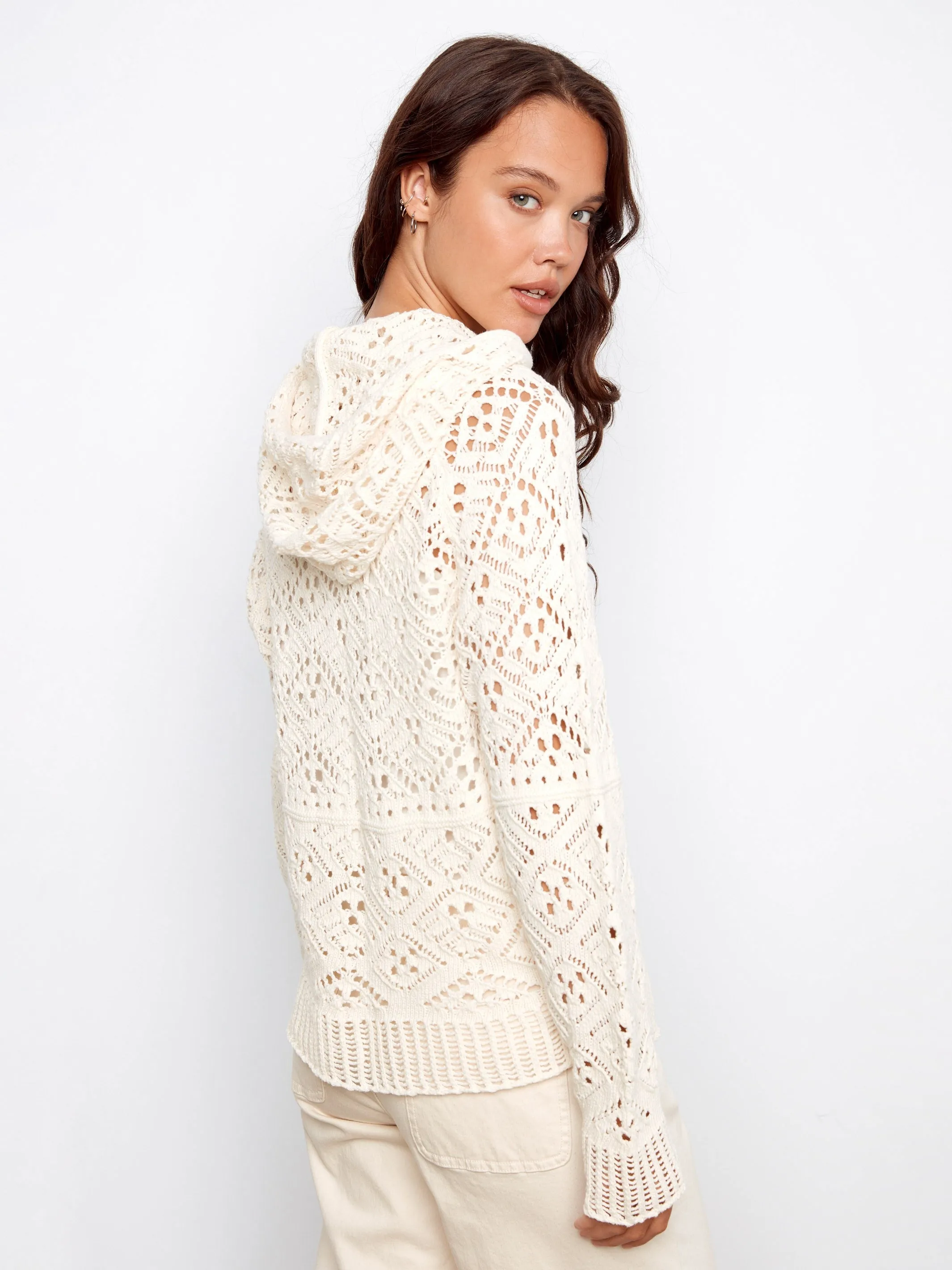 Cotton Crochet Hoodie Sweater - Natural sold by Charlie B product image thumbnail 4