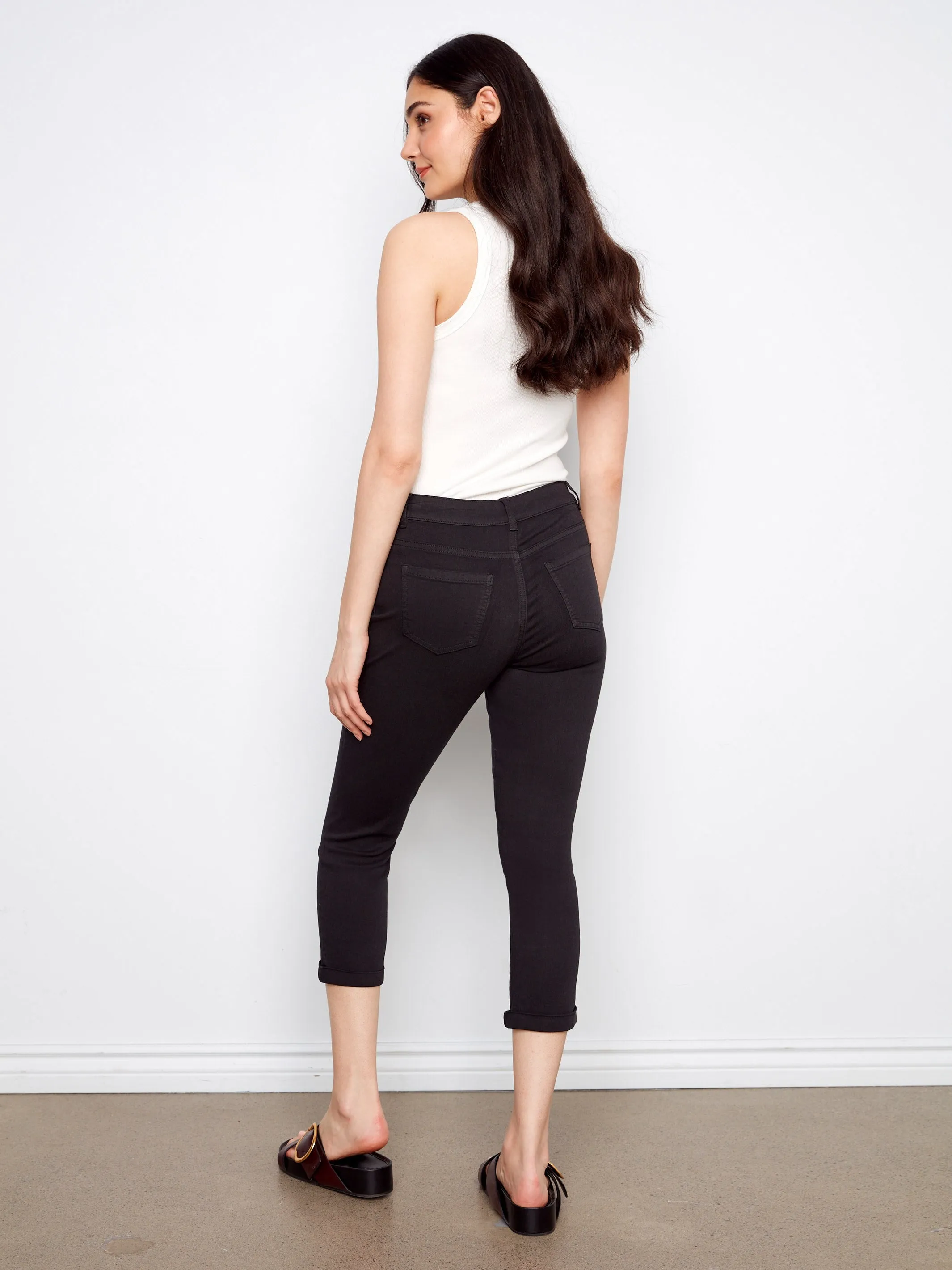 Cuffed Cropped Slim Leg Twill Pants - Black sold by Charlie B product image thumbnail 5