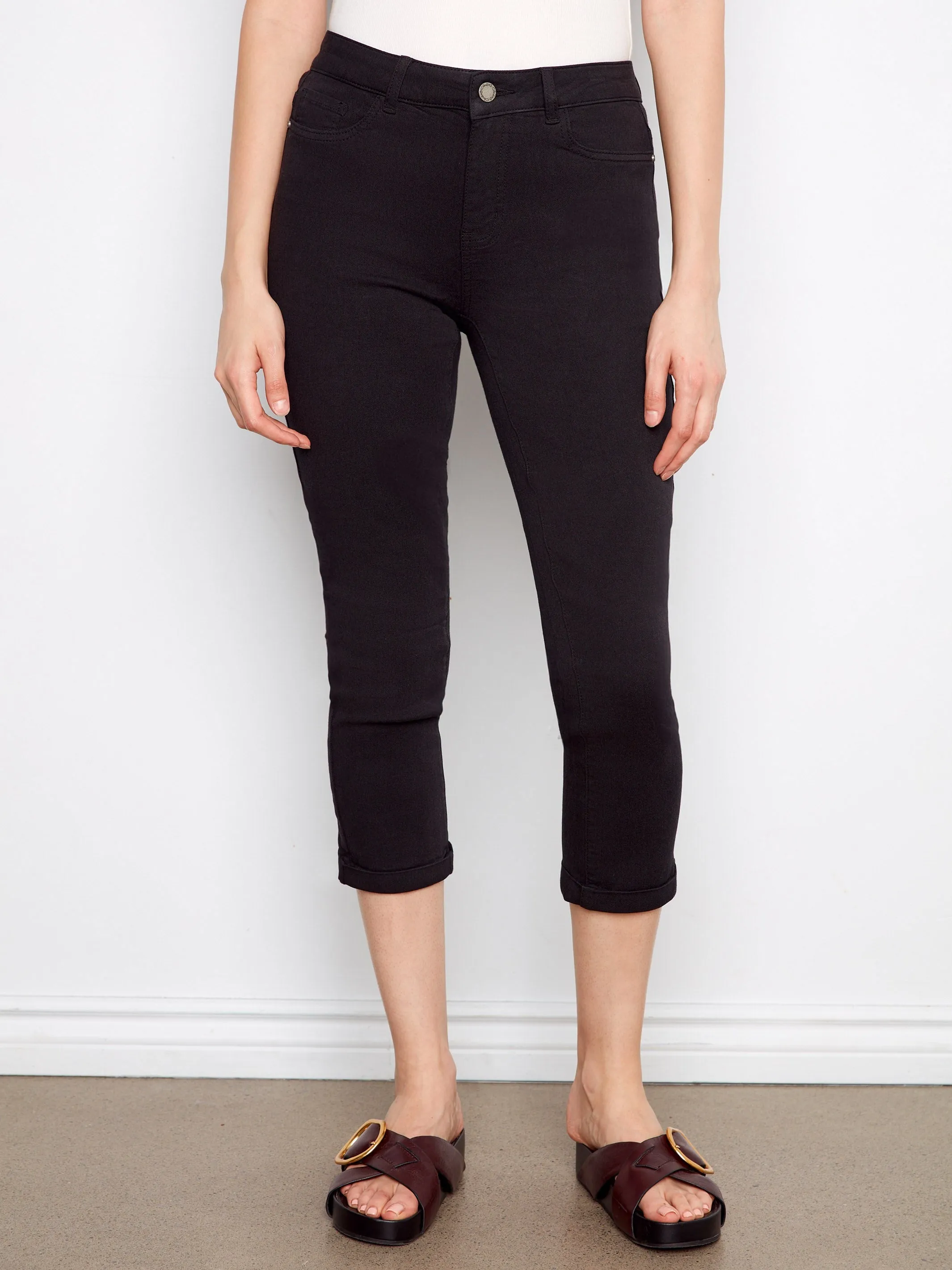 Cuffed Cropped Slim Leg Twill Pants - Black sold by Charlie B product image thumbnail 2