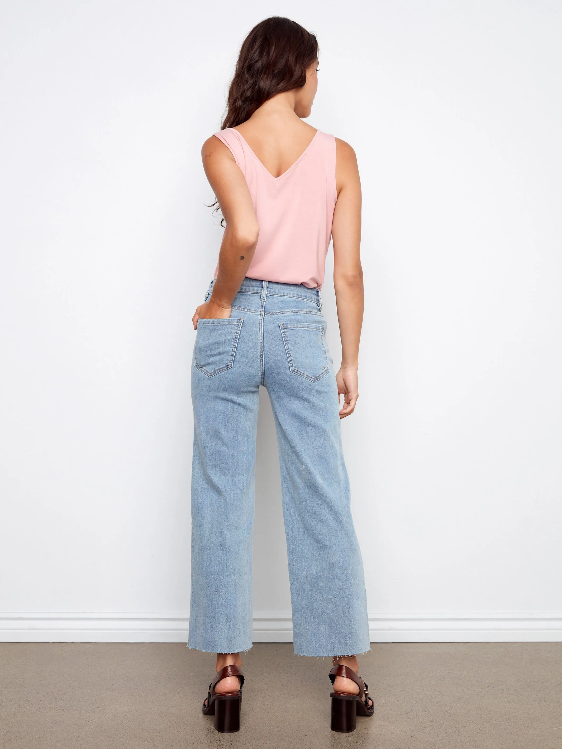 Floral Embroidered Wide Leg Jeans - Light Blue sold by Charlie B product image thumbnail 4