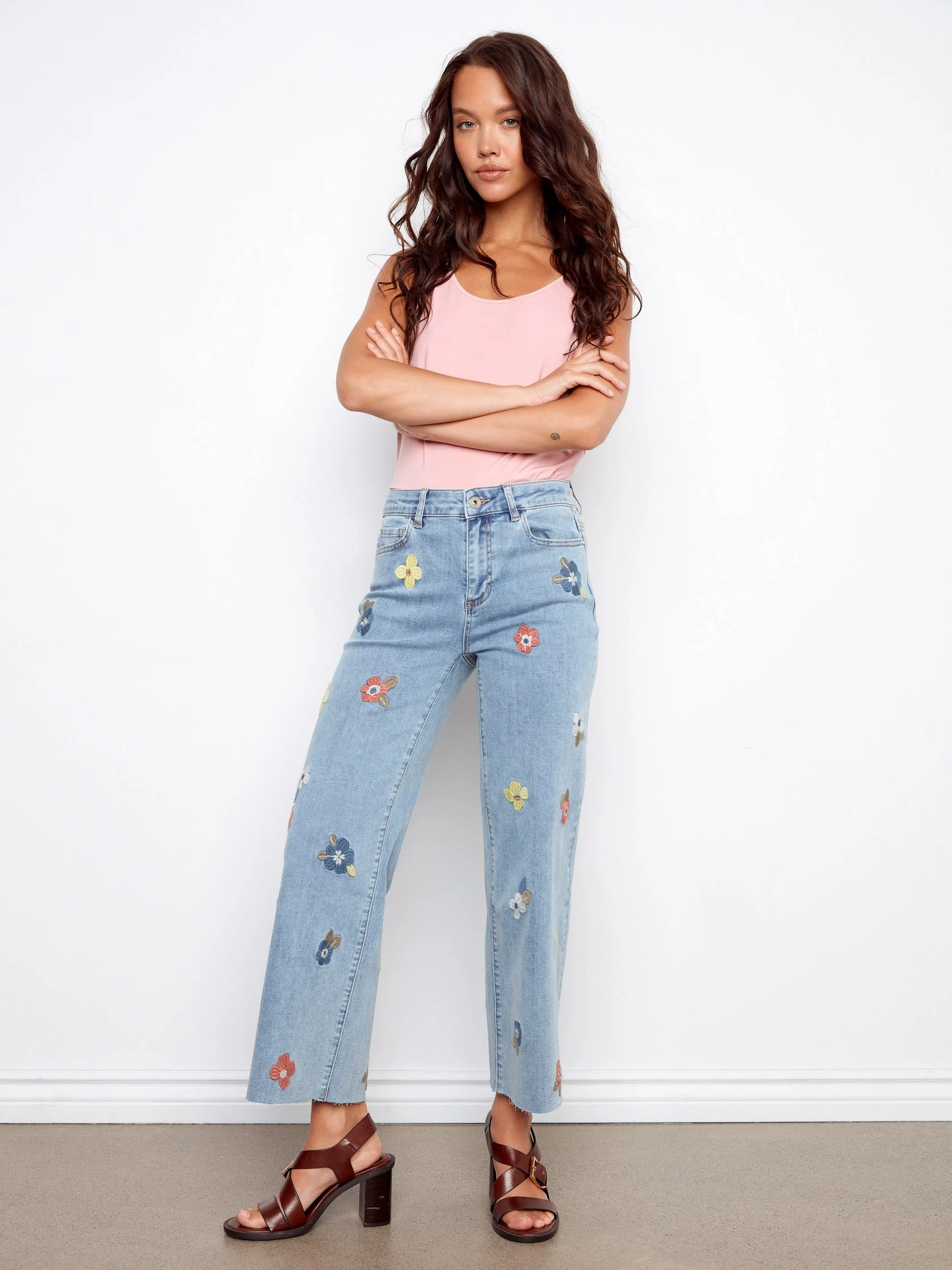 Floral Embroidered Wide Leg Jeans - Light Blue sold by Charlie B product image thumbnail 5