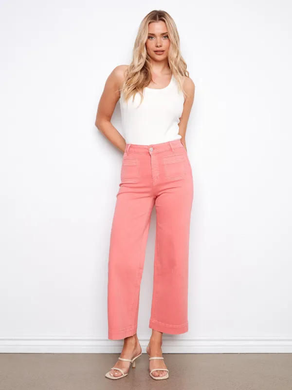 Cropped Patch Pocket Flare Twill Pants - Sorbet made by Charlie B