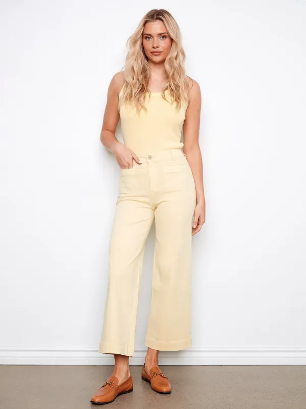 Cropped Patch Pocket Flare Twill Pants - Butter made by Charlie B