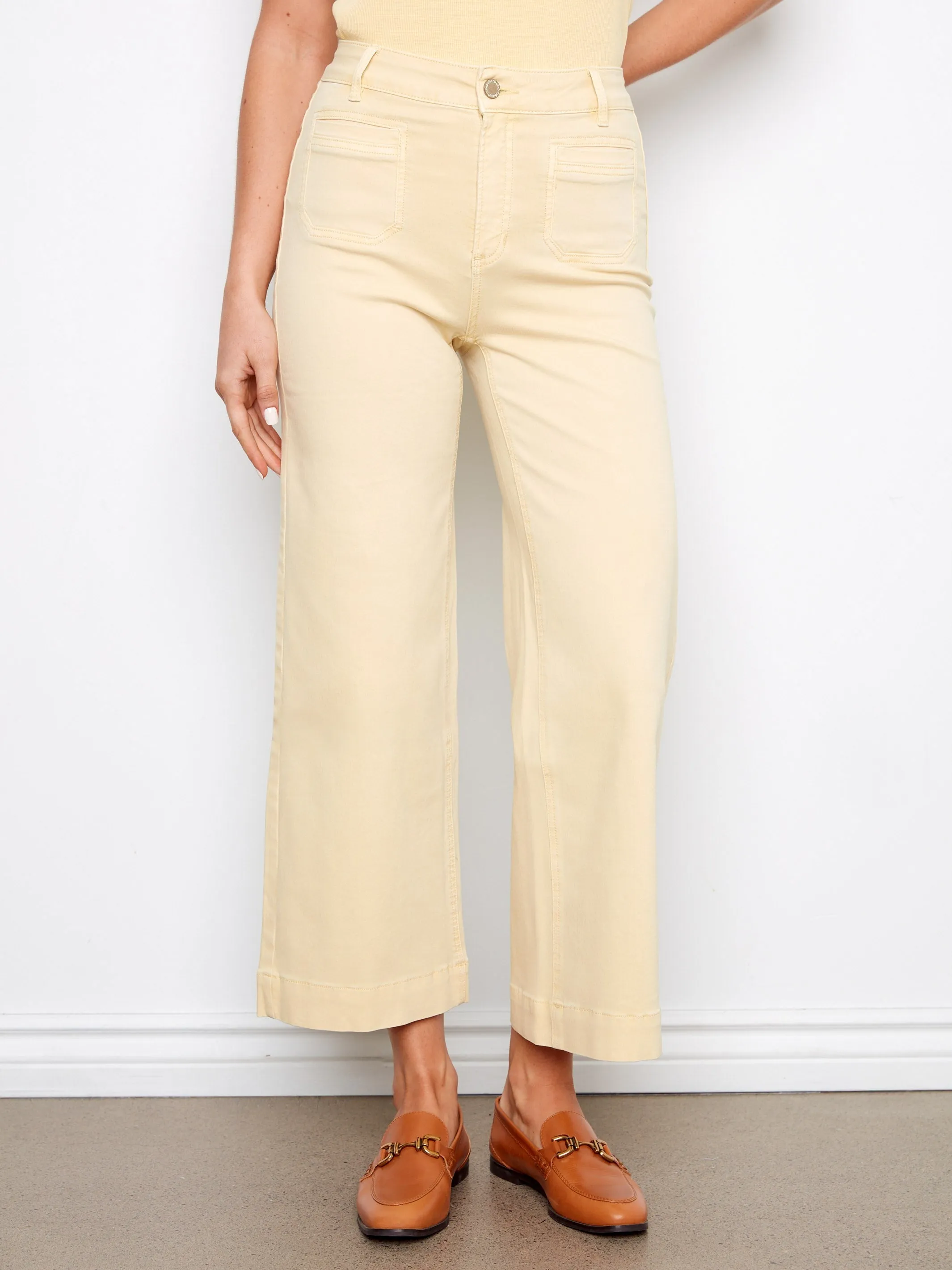 Cropped Patch Pocket Flare Twill Pants - Butter sold by Charlie B product image thumbnail 2