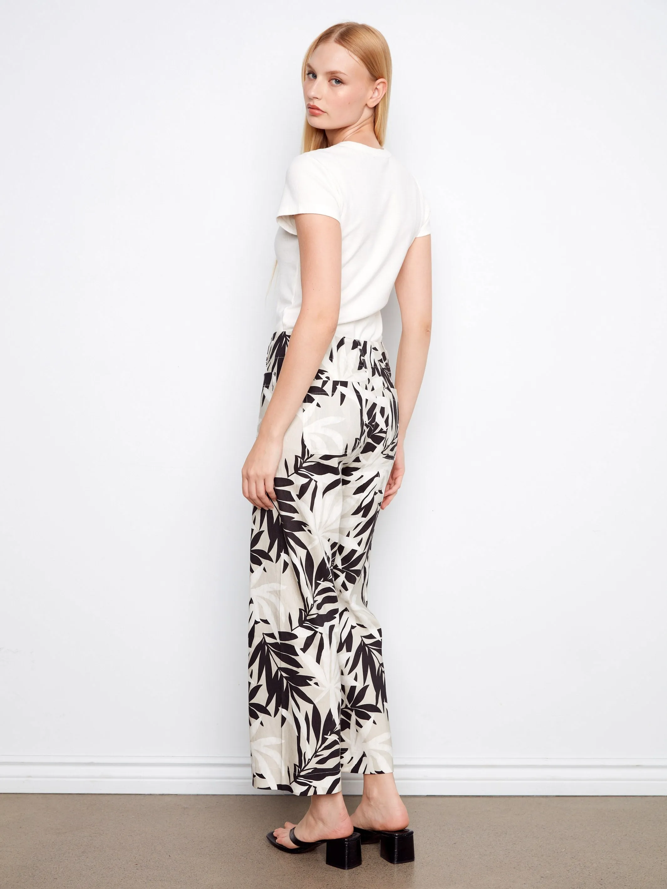 Printed Cropped Linen Blend Pants - Leaflet sold by Charlie B product image thumbnail 4