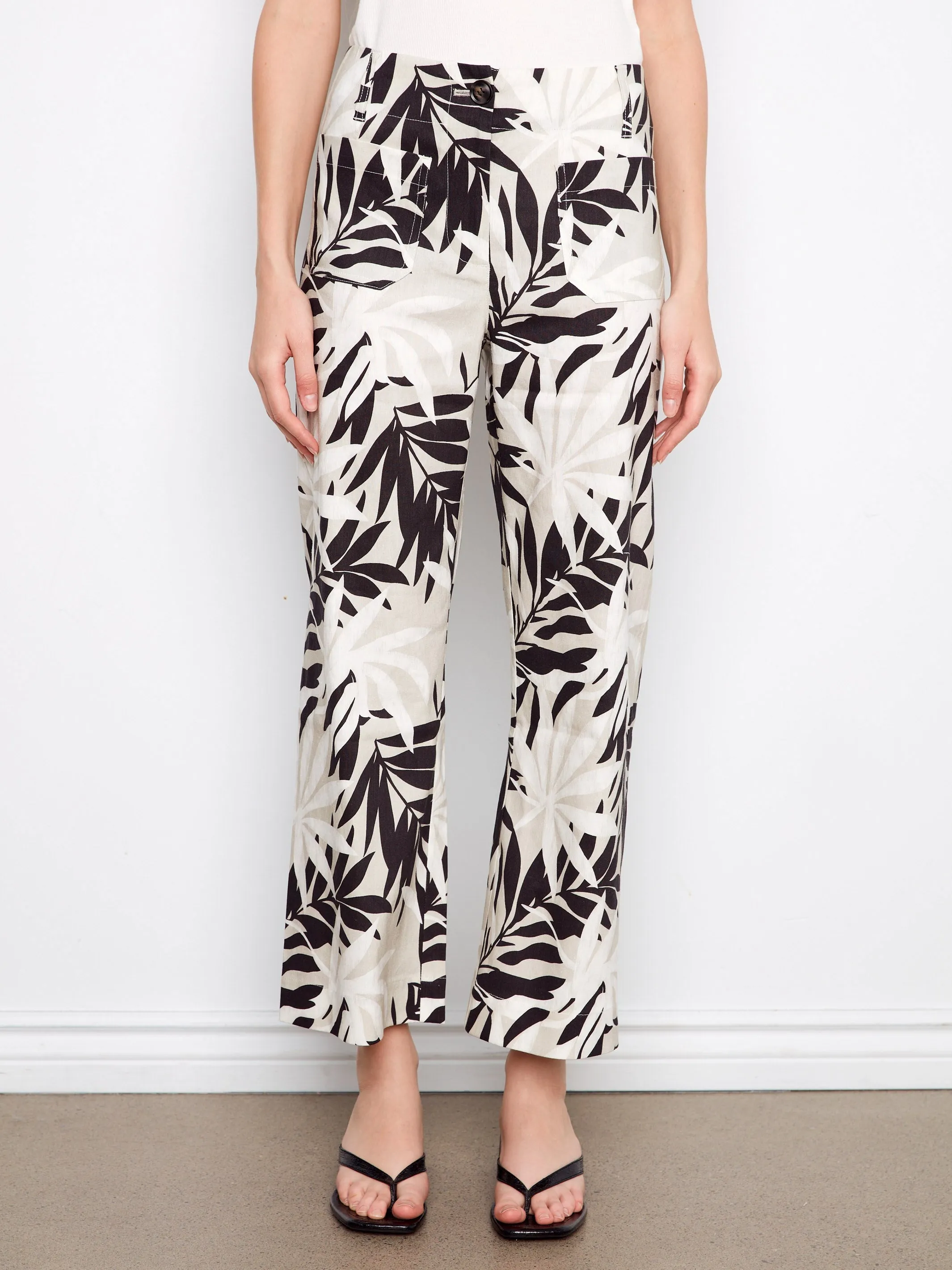 Printed Cropped Linen Blend Pants - Leaflet sold by Charlie B product image thumbnail 2