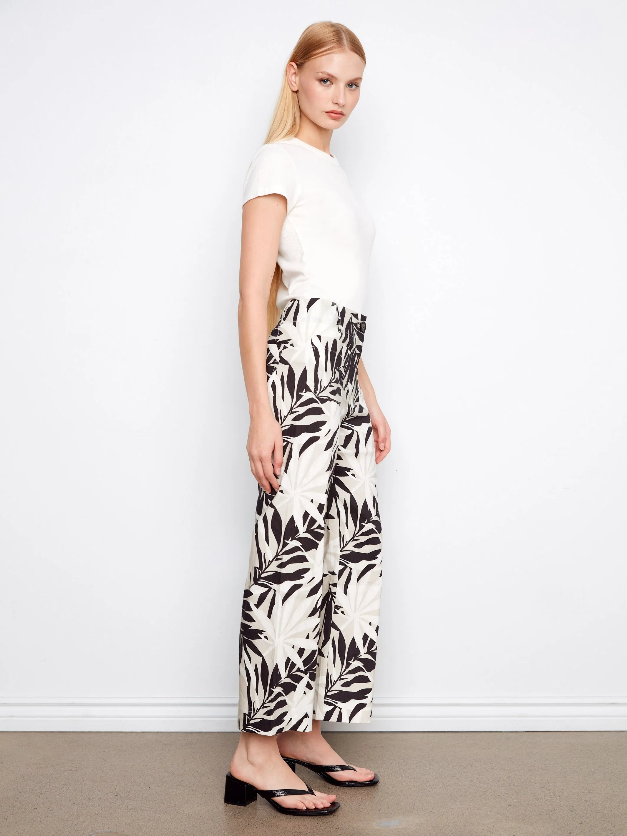 Printed Cropped Linen Blend Pants - Leaflet sold by Charlie B product image thumbnail 3