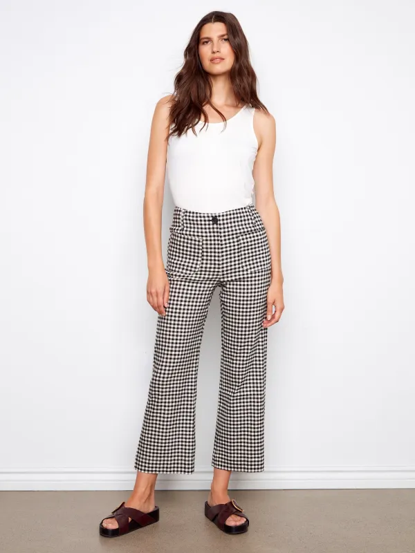 Gingham Cropped Linen Blend Pants - Vichy sold by Charlie B