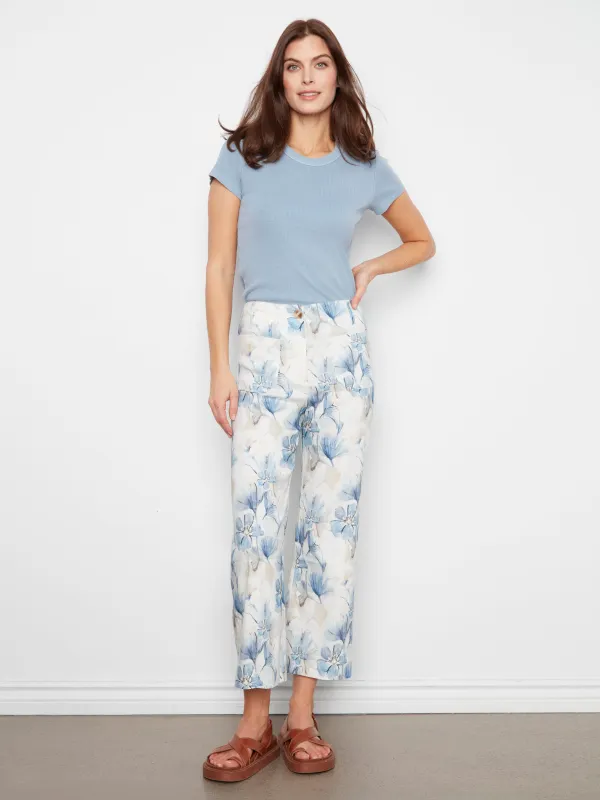 Printed Cropped Linen Blend Pants - Serene made by Charlie B