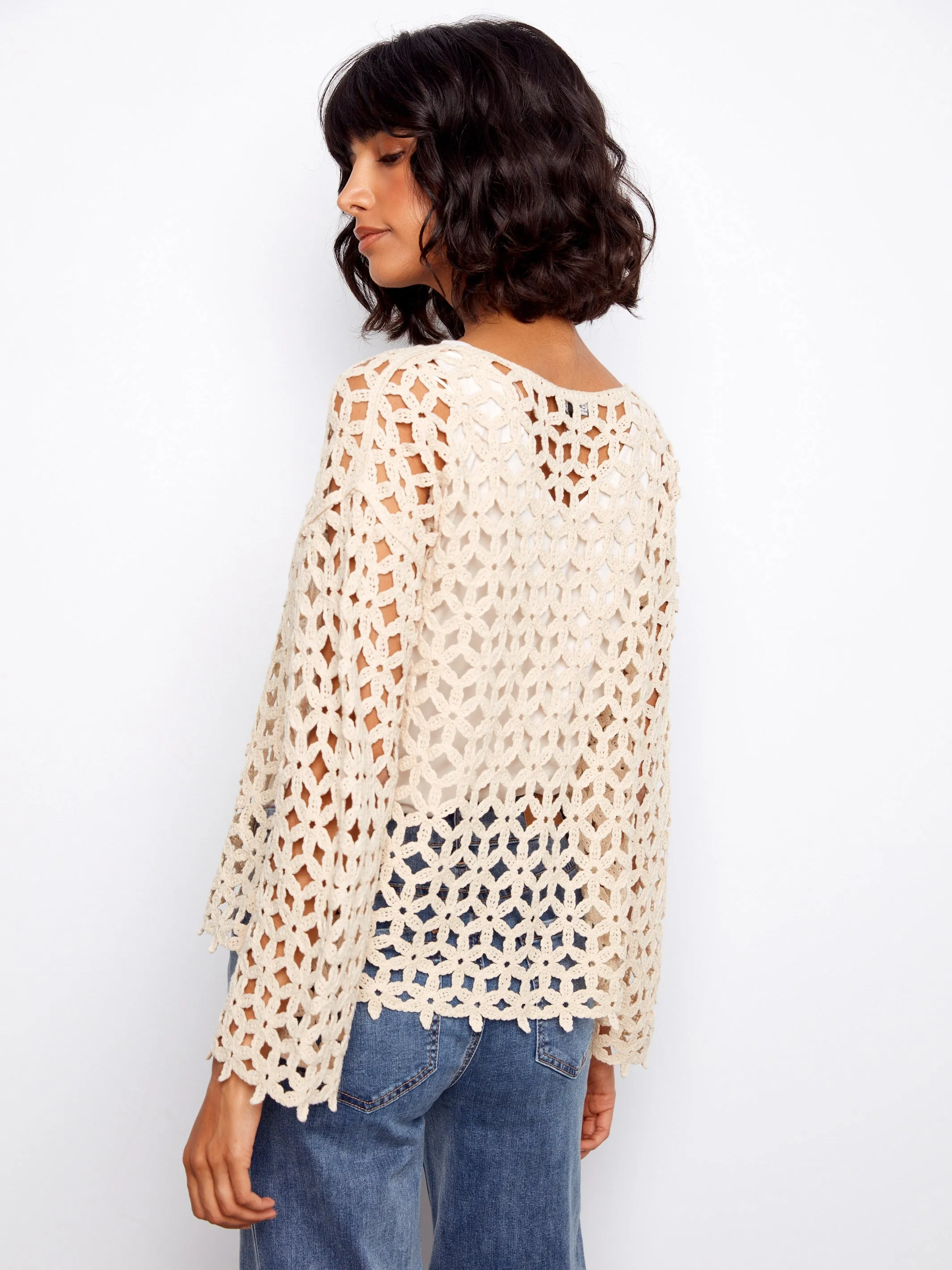Cotton Blend Crochet Flower Top - Natural sold by Charlie B product image thumbnail 5