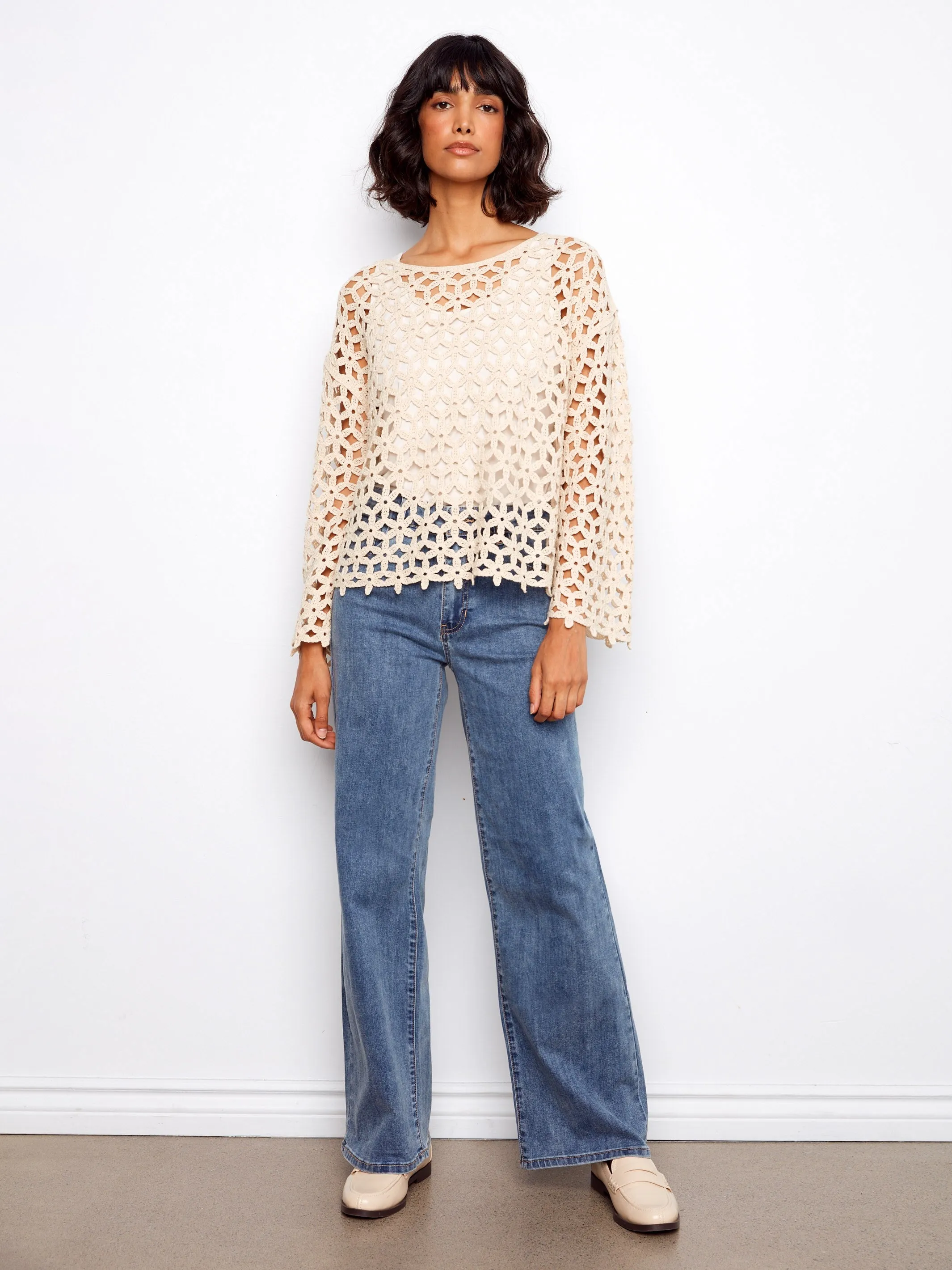 Cotton Blend Crochet Flower Top - Natural sold by Charlie B product image thumbnail 2