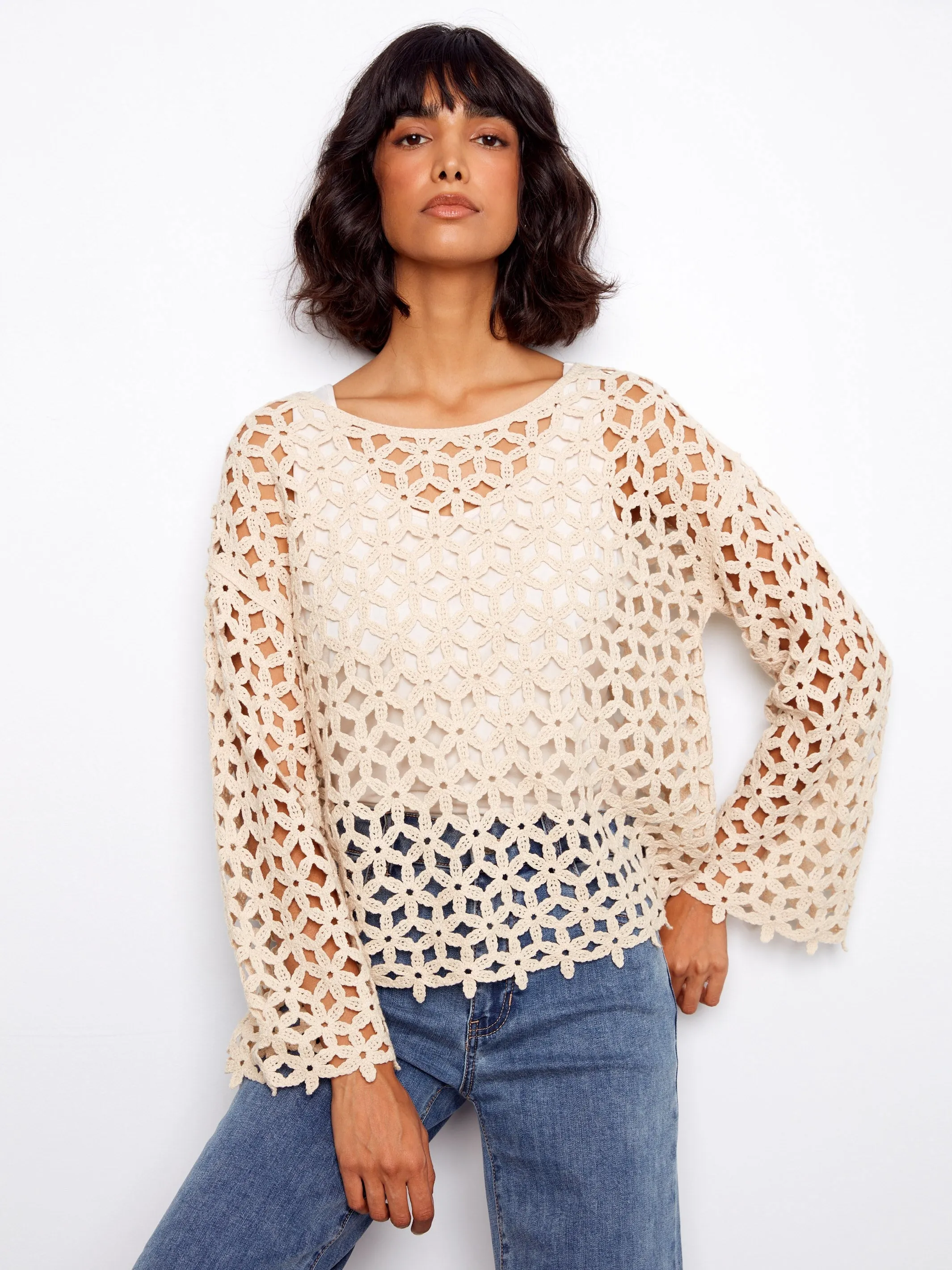 Cotton Blend Crochet Flower Top - Natural sold by Charlie B product image thumbnail 4