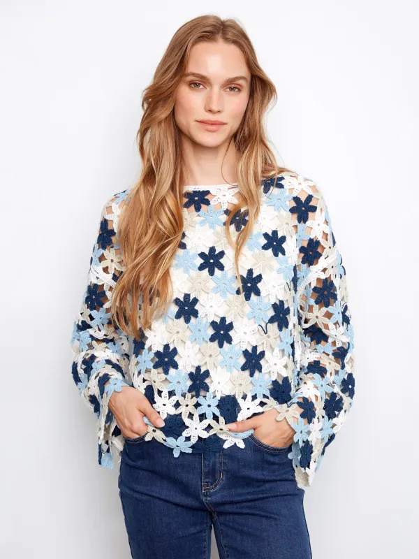 Cotton Blend Crochet Flower Top - Haze made by Charlie B