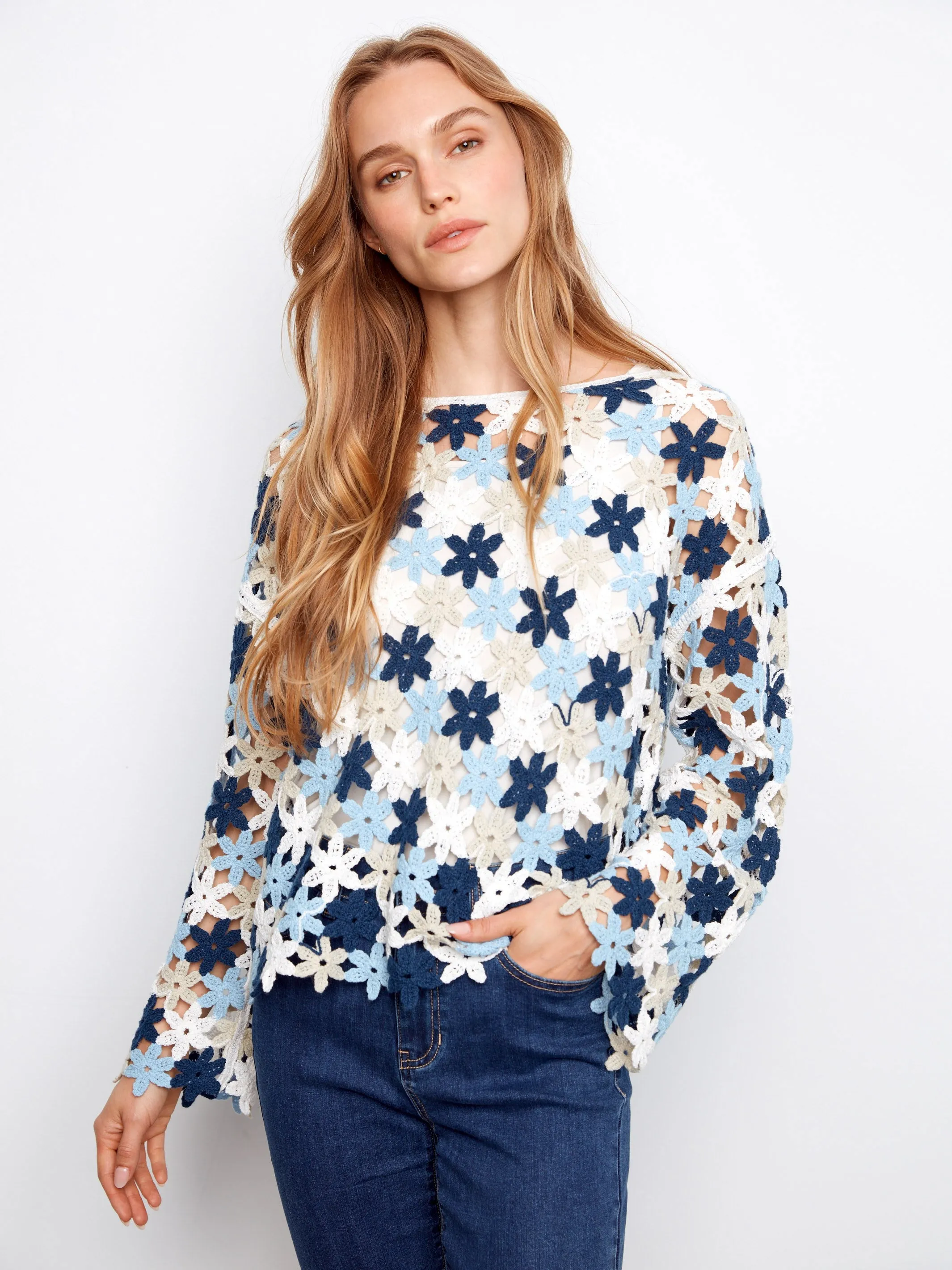 Cotton Blend Crochet Flower Top - Haze sold by Charlie B product image thumbnail 2