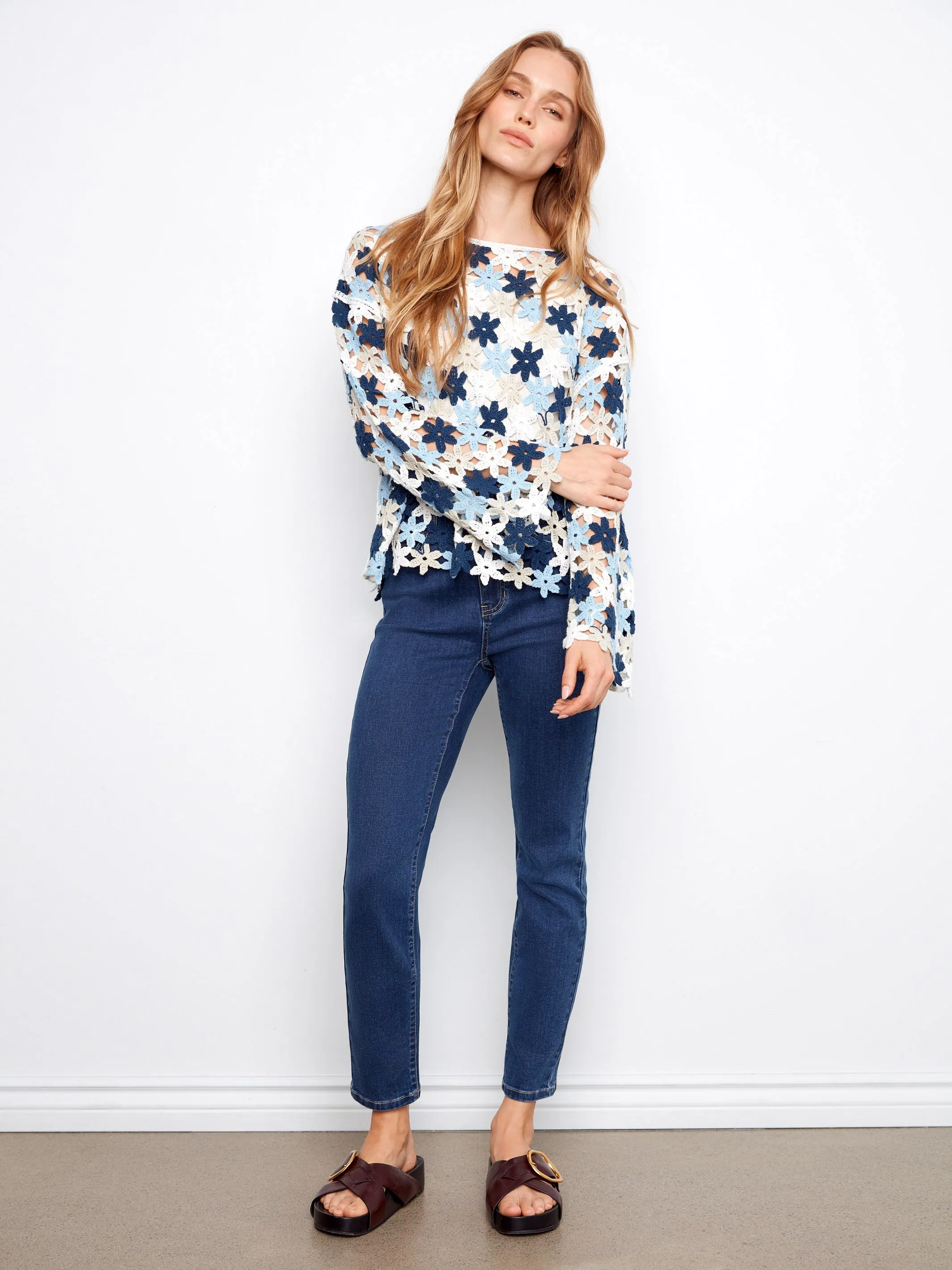 Cotton Blend Crochet Flower Top - Haze sold by Charlie B product image thumbnail 3