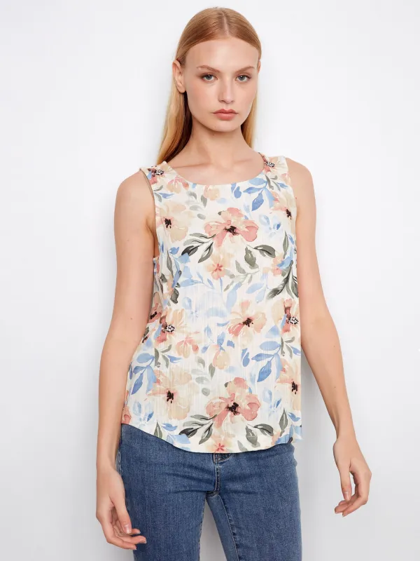 Printed Sleeveless Linen Blend Blouse - Aurelia sold by Charlie B