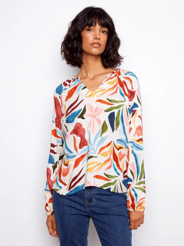 Printed Popover Blouse - Solstice sold by Charlie B