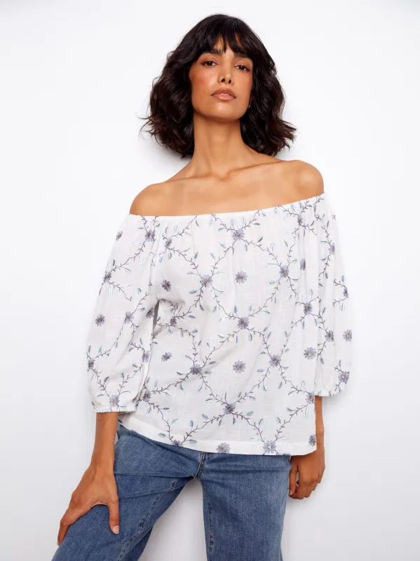 Embroidered Cotton Off-Shoulder Blouse - Daisy made by Charlie B