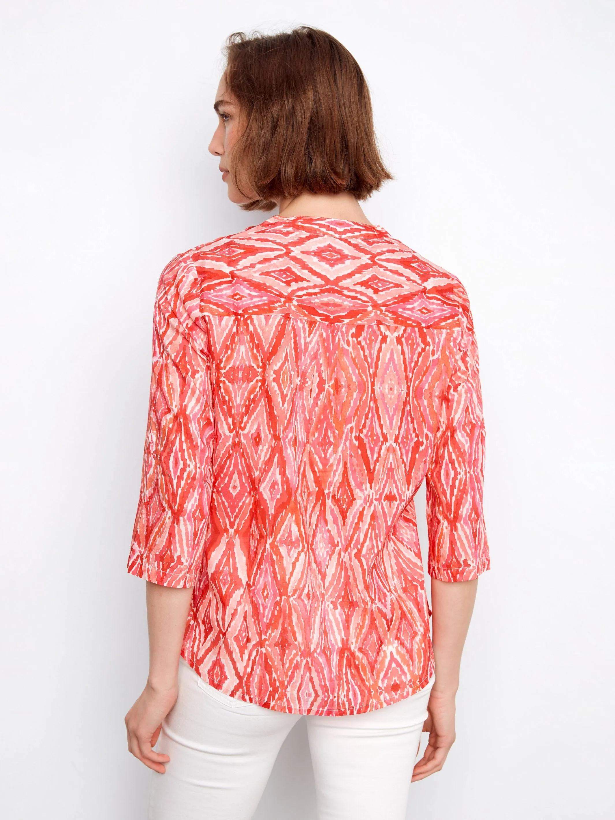 Printed Cotton Blend Half-Button Blouse - Scarlet sold by Charlie B product image thumbnail 4