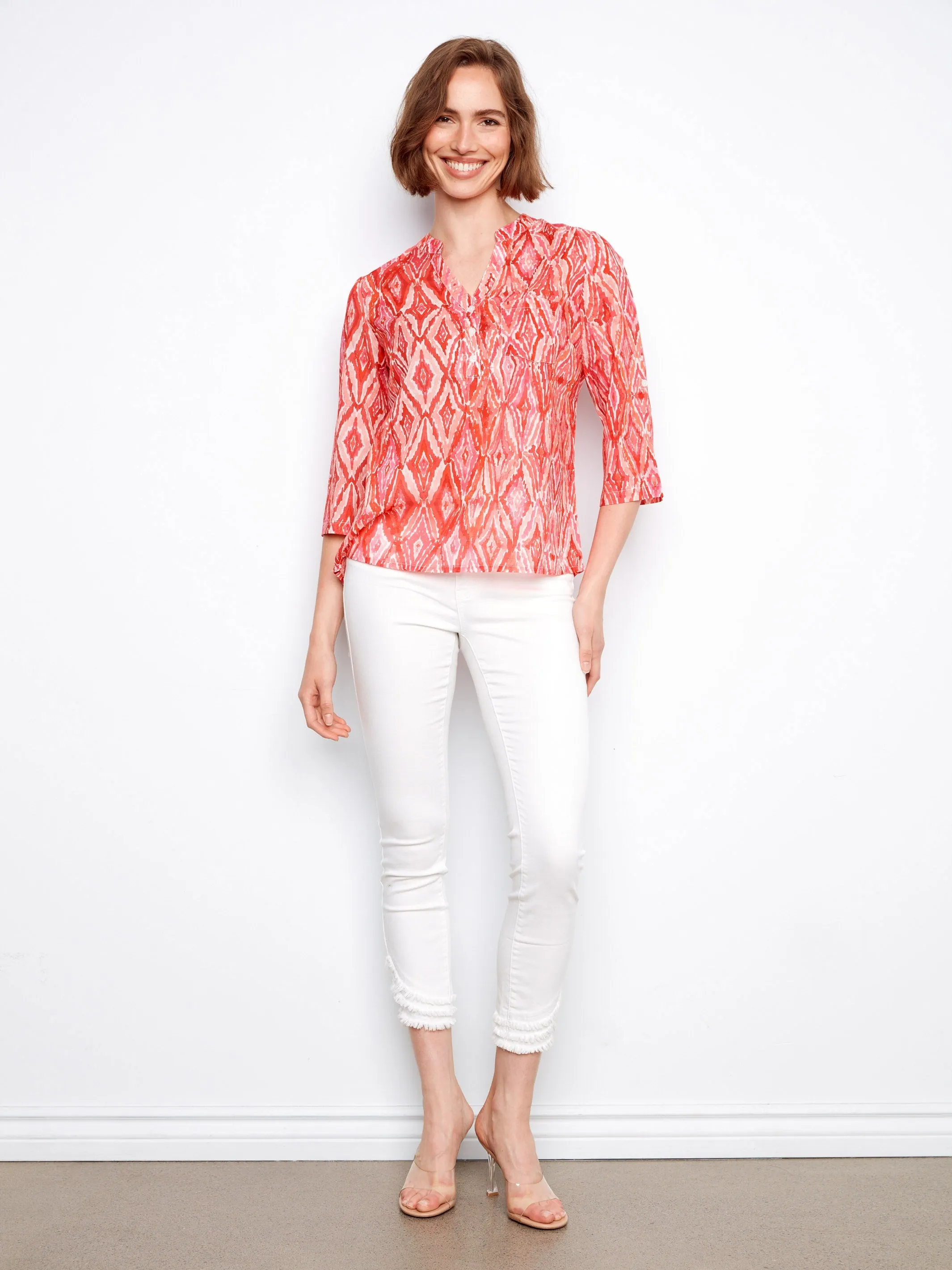 Printed Cotton Blend Half-Button Blouse - Scarlet sold by Charlie B product image thumbnail 2