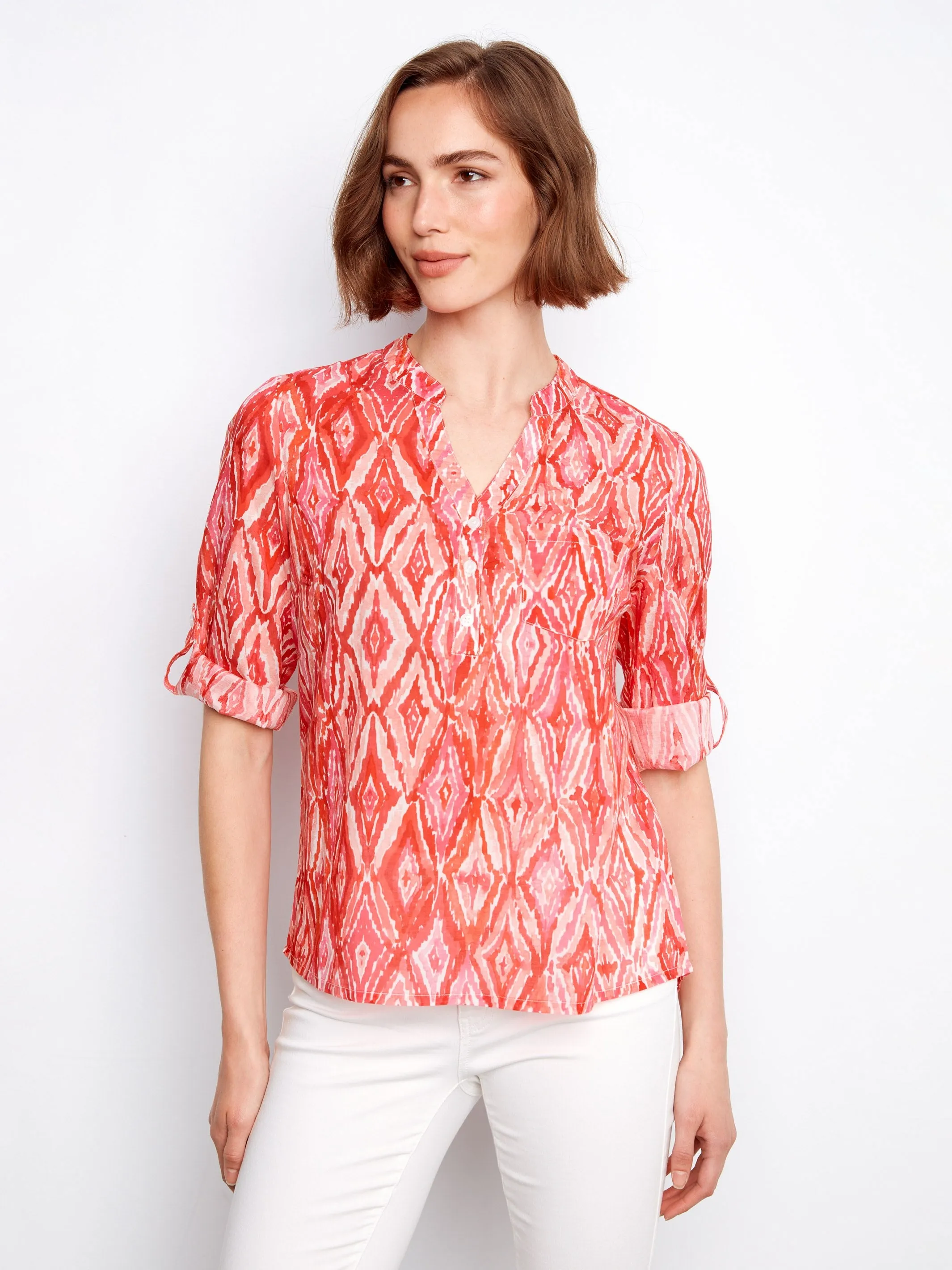 Printed Cotton Blend Half-Button Blouse - Scarlet sold by Charlie B product image thumbnail 3