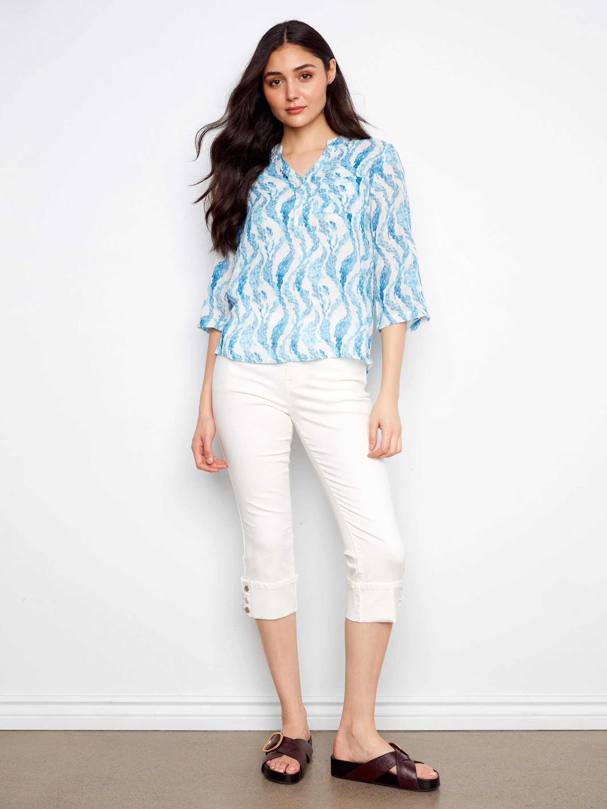 Printed Cotton Gauze Half-Button Blouse - Tidevine sold by Charlie B product image thumbnail 2