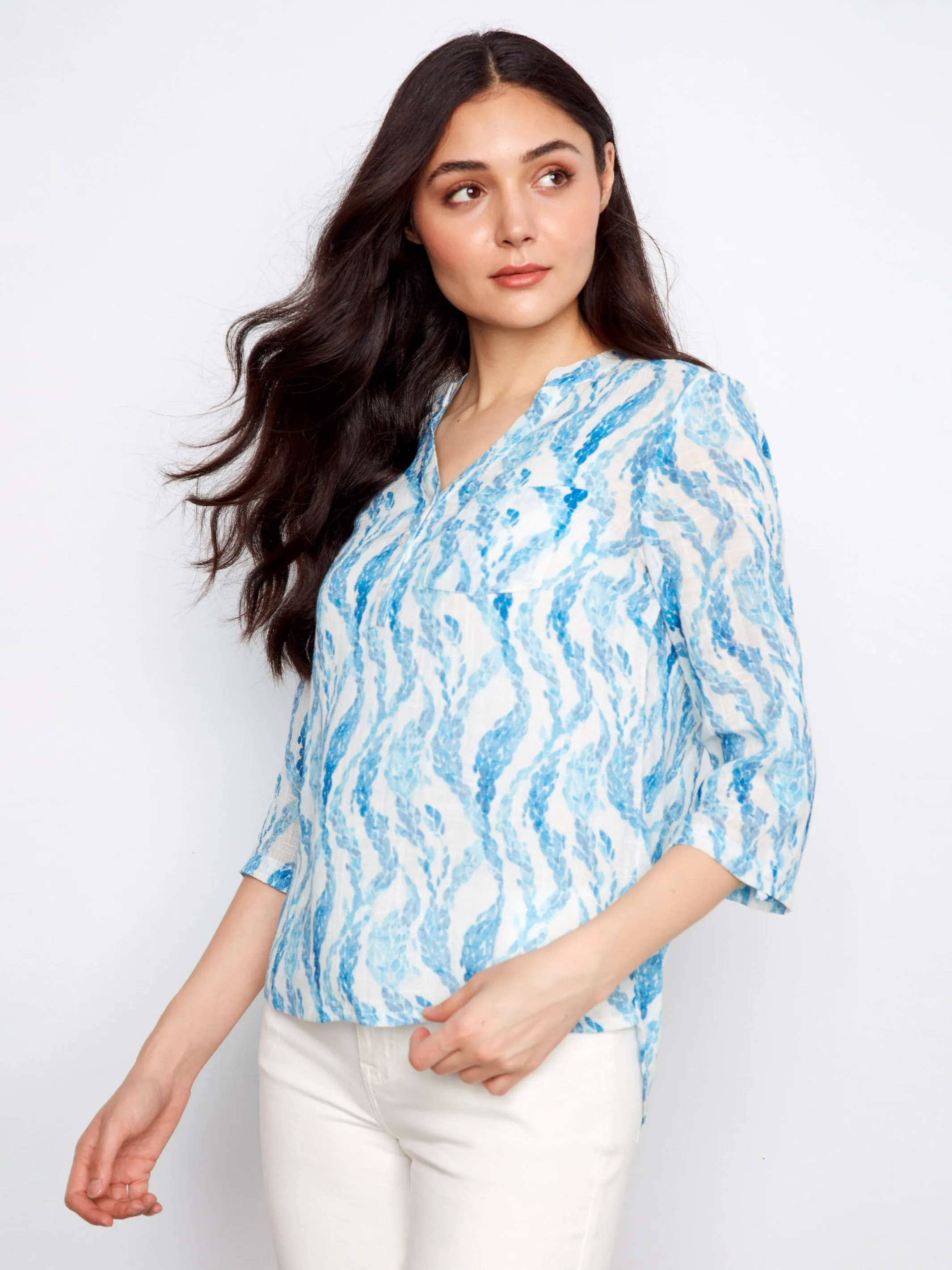 Printed Cotton Gauze Half-Button Blouse - Tidevine sold by Charlie B product image thumbnail 3