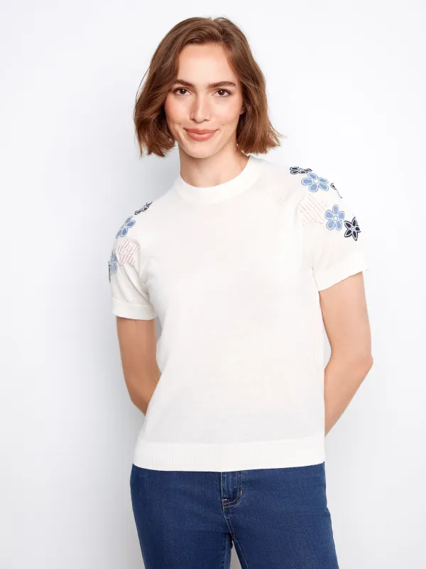 Floral Short Sleeve Cotton Knit Top - Flowers made by Charlie B