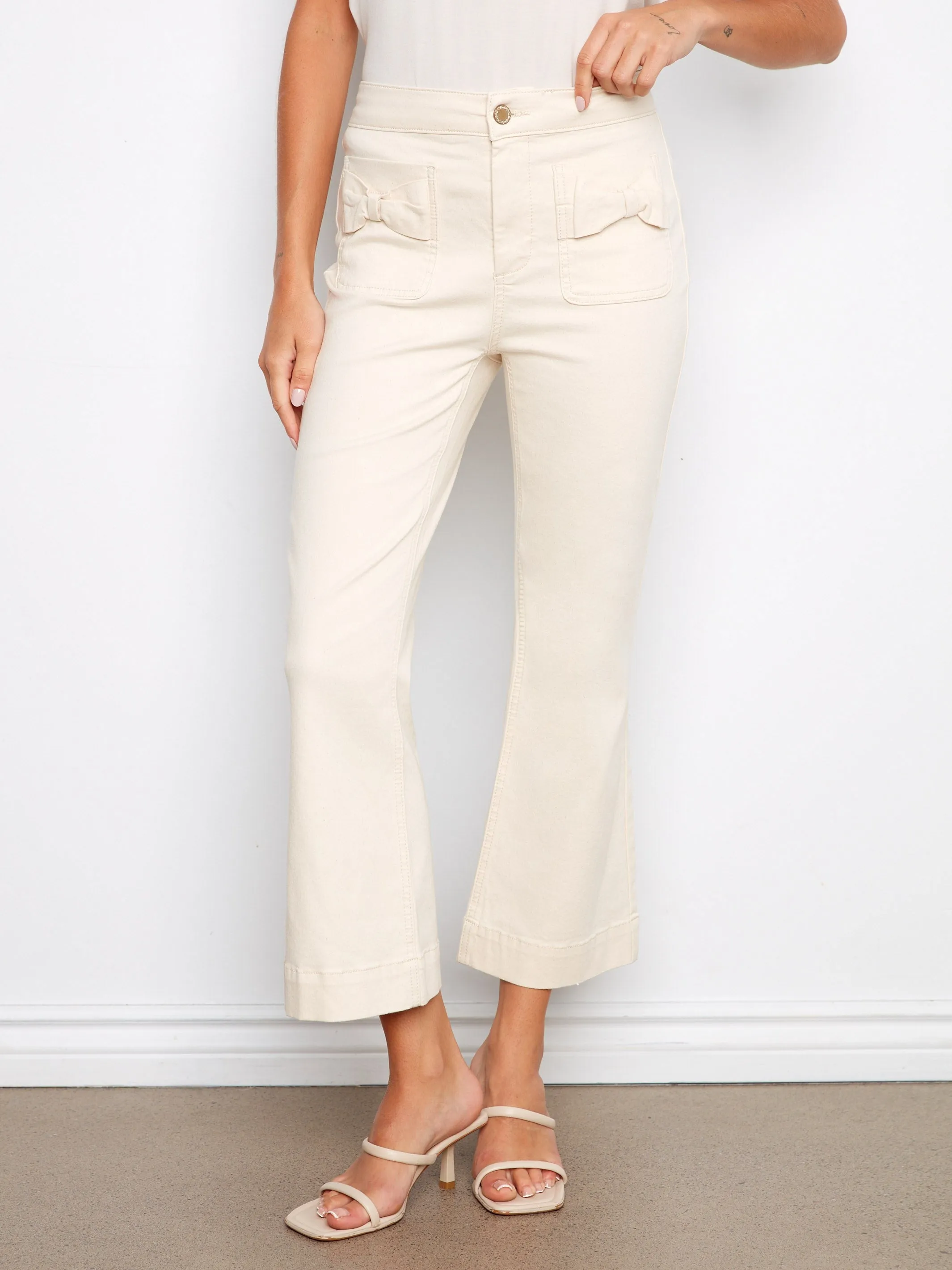 Flare Twill Pants With Bow Patch Pockets - Natural sold by Charlie B product image thumbnail 2
