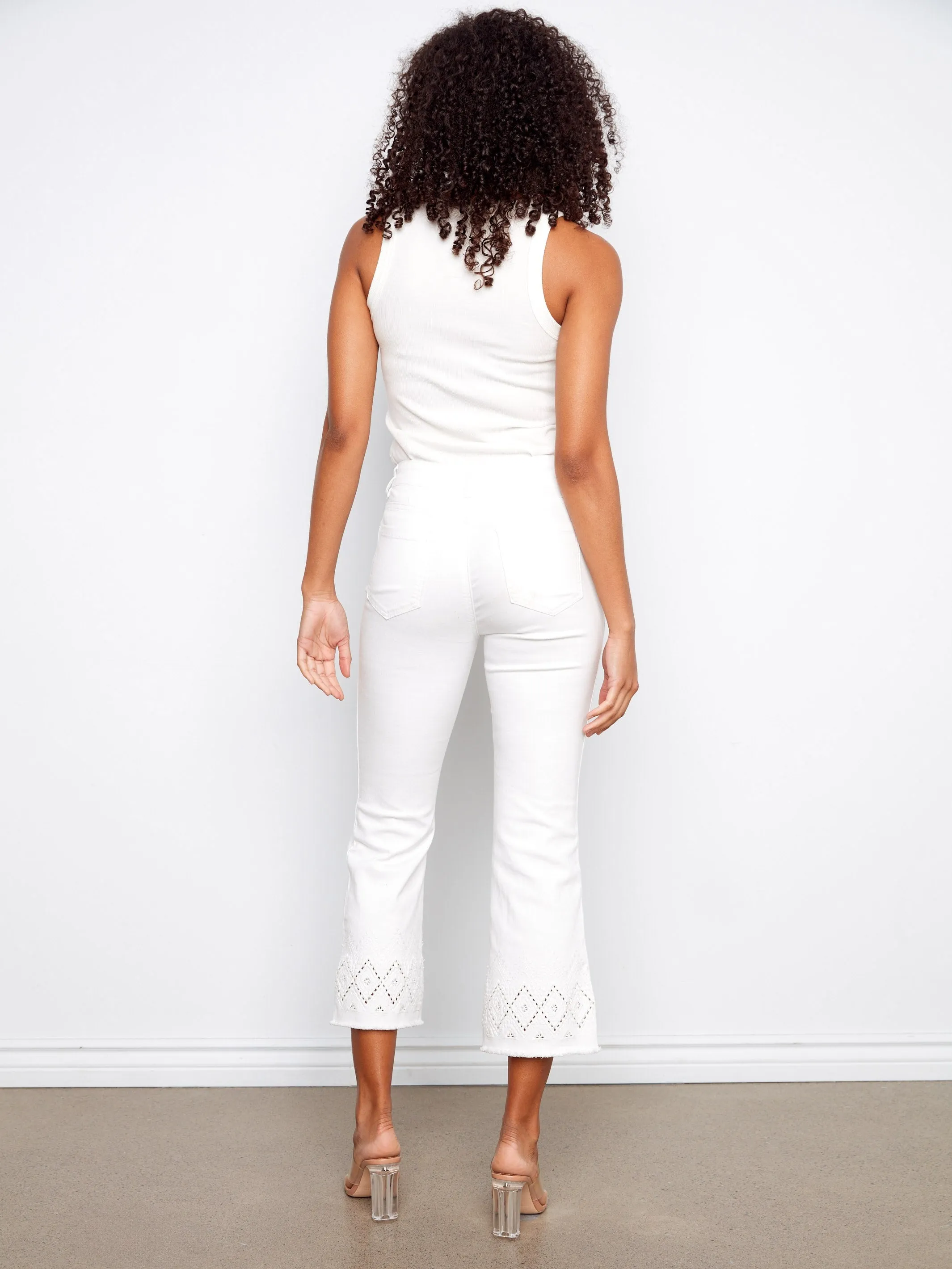 Flare Twill Pants With Zigzag Embroidery - White sold by Charlie B product image thumbnail 4