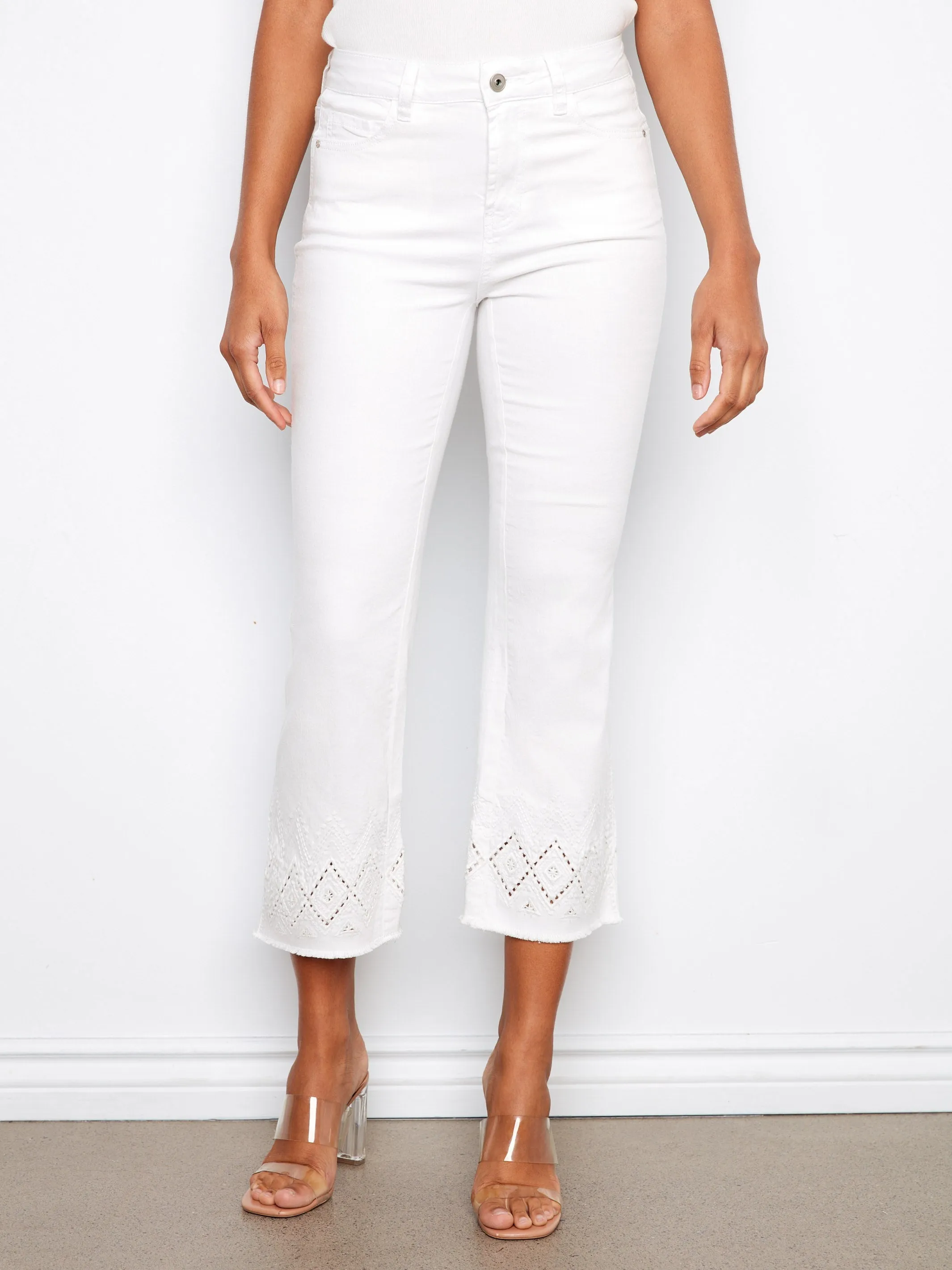 Flare Twill Pants With Zigzag Embroidery - White sold by Charlie B product image thumbnail 2