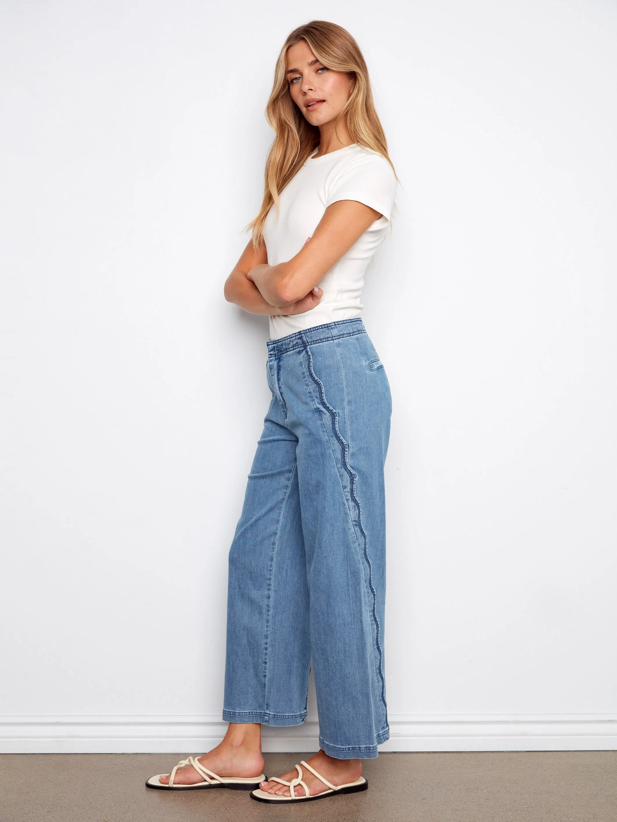Wide Leg Jeans With Scalloped Edges - Soft Blue sold by Charlie B product image thumbnail 3