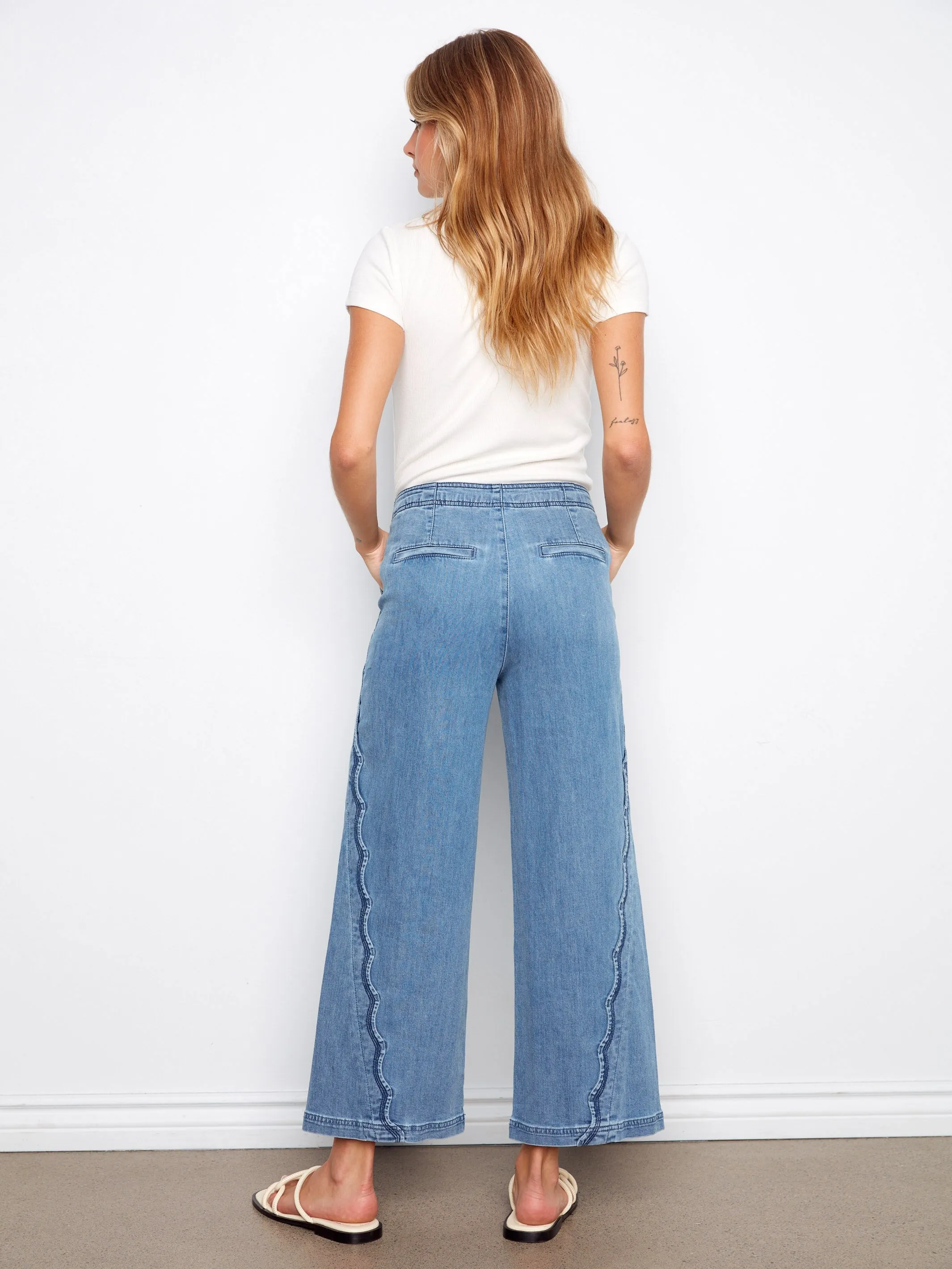 Wide Leg Jeans With Scalloped Edges - Soft Blue sold by Charlie B product image thumbnail 4