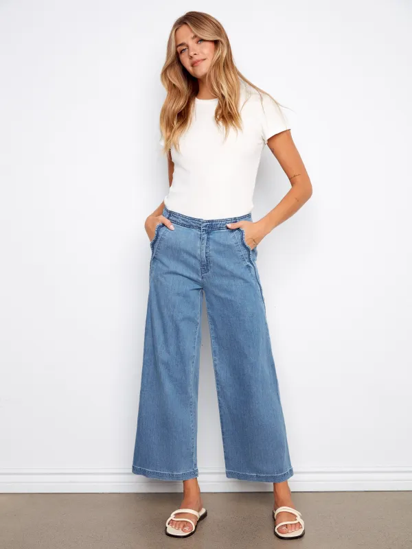 Wide Leg Jeans With Scalloped Edges - Soft Blue sold by Charlie B