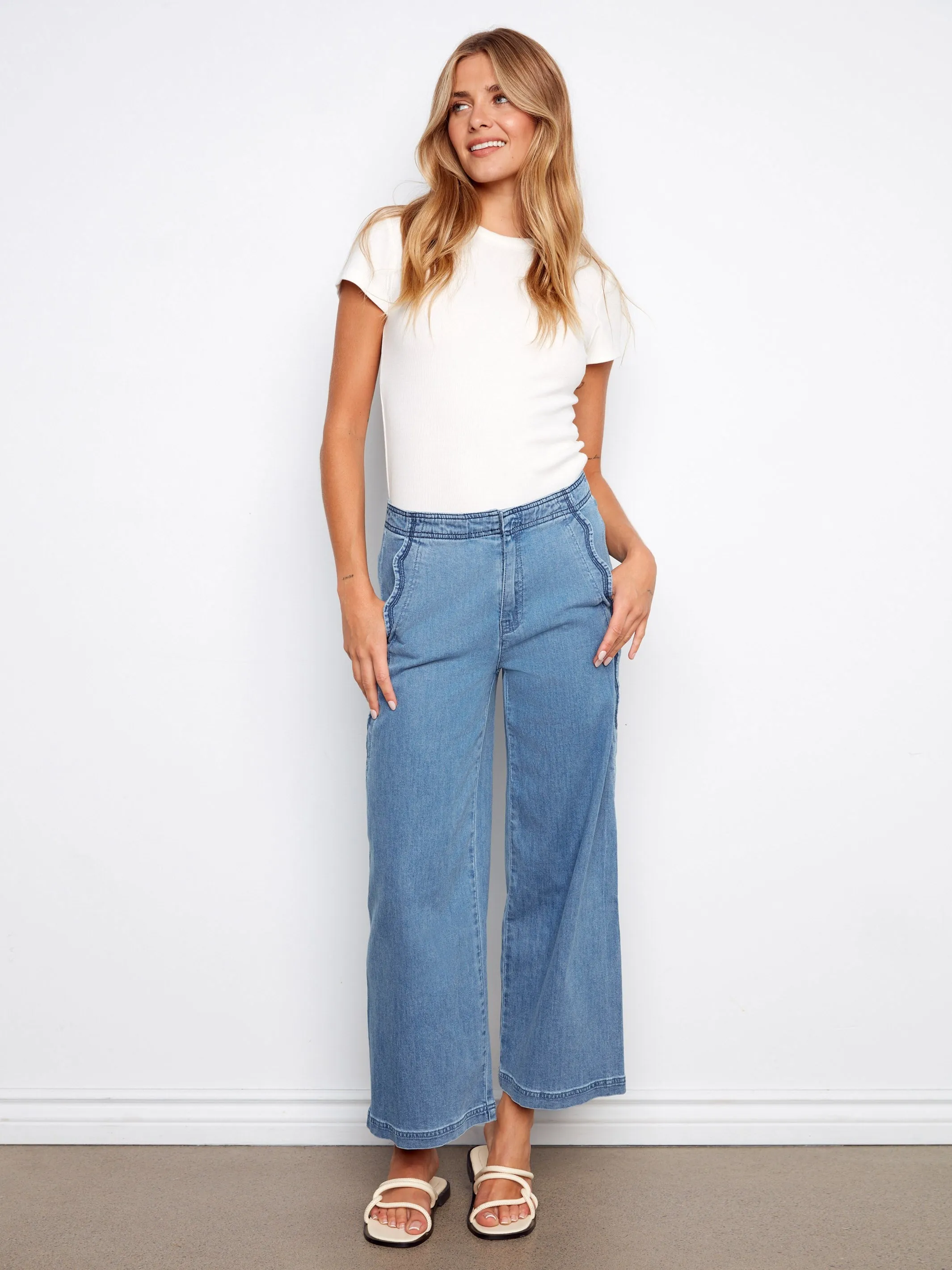 Wide Leg Jeans With Scalloped Edges - Soft Blue sold by Charlie B product image thumbnail 5