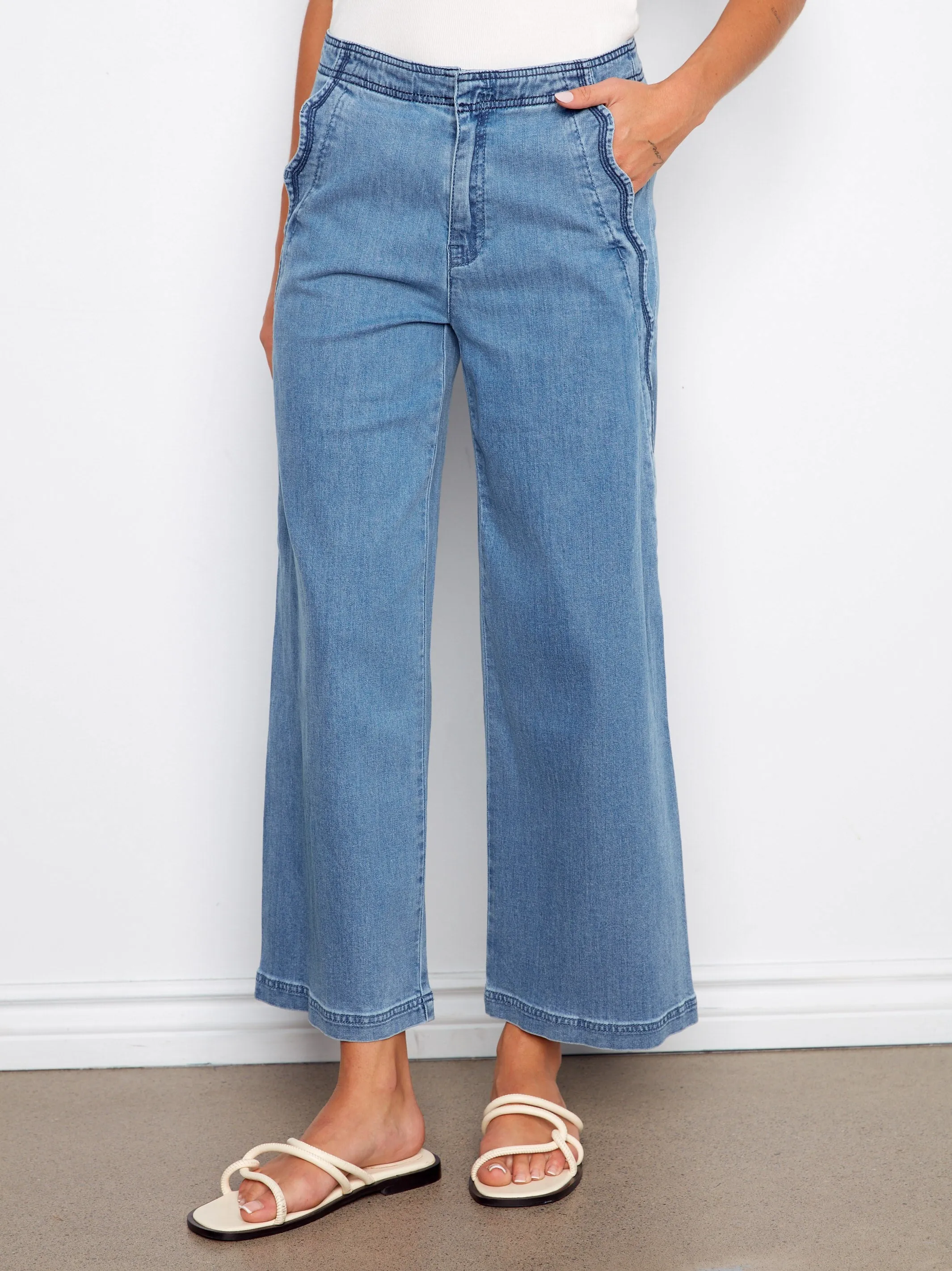 Wide Leg Jeans With Scalloped Edges - Soft Blue sold by Charlie B product image thumbnail 2