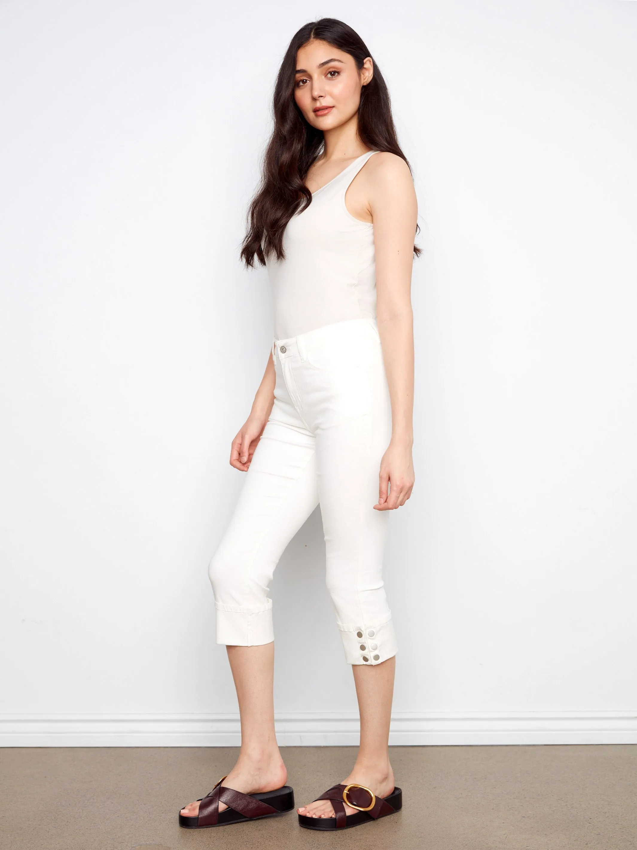 Cropped Twill Jeans With Snap Button Cuff - White sold by Charlie B product image thumbnail 3