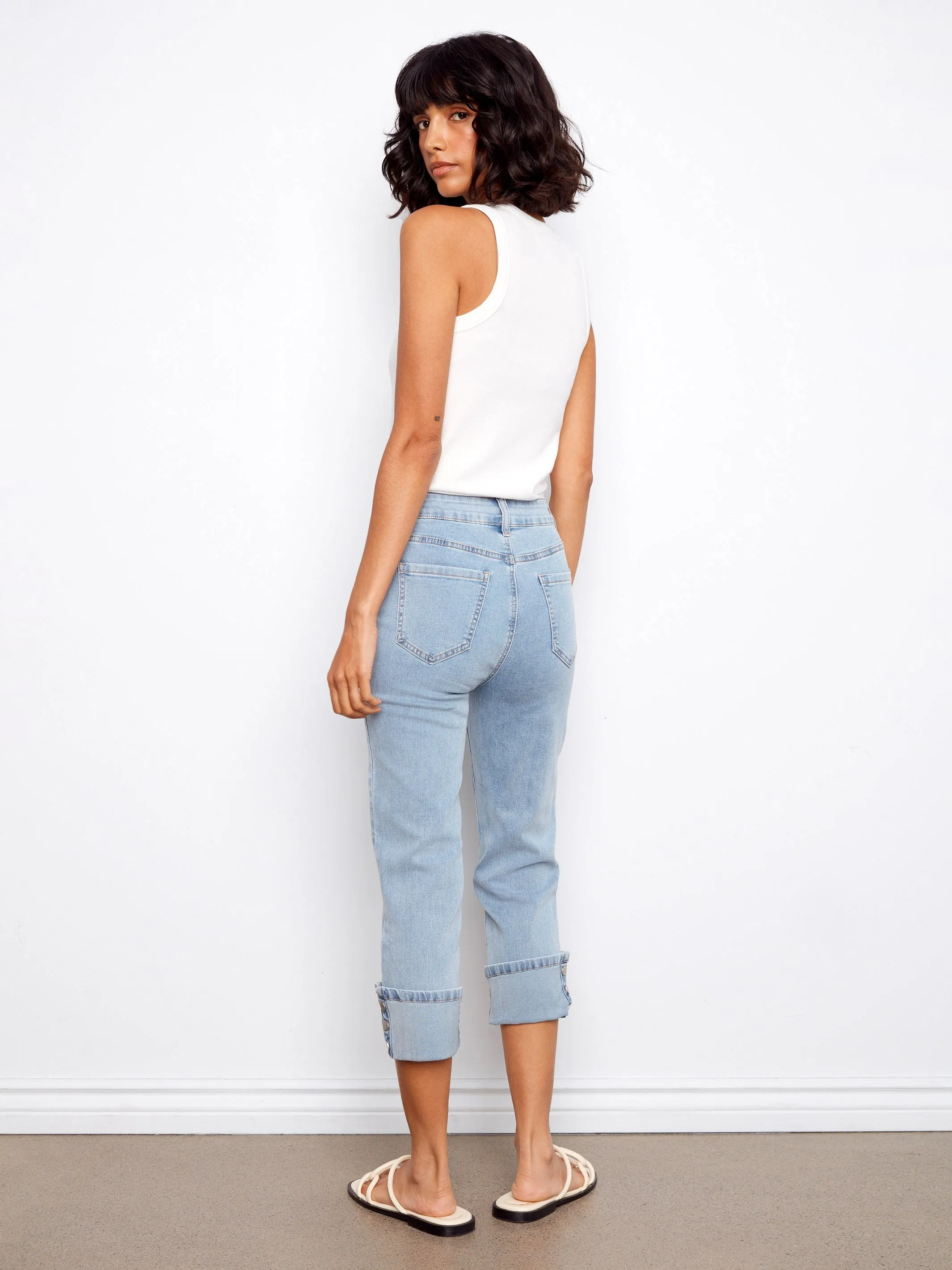 Cropped Jeans With Snap Button Cuff - Light Blue sold by Charlie B product image thumbnail 3